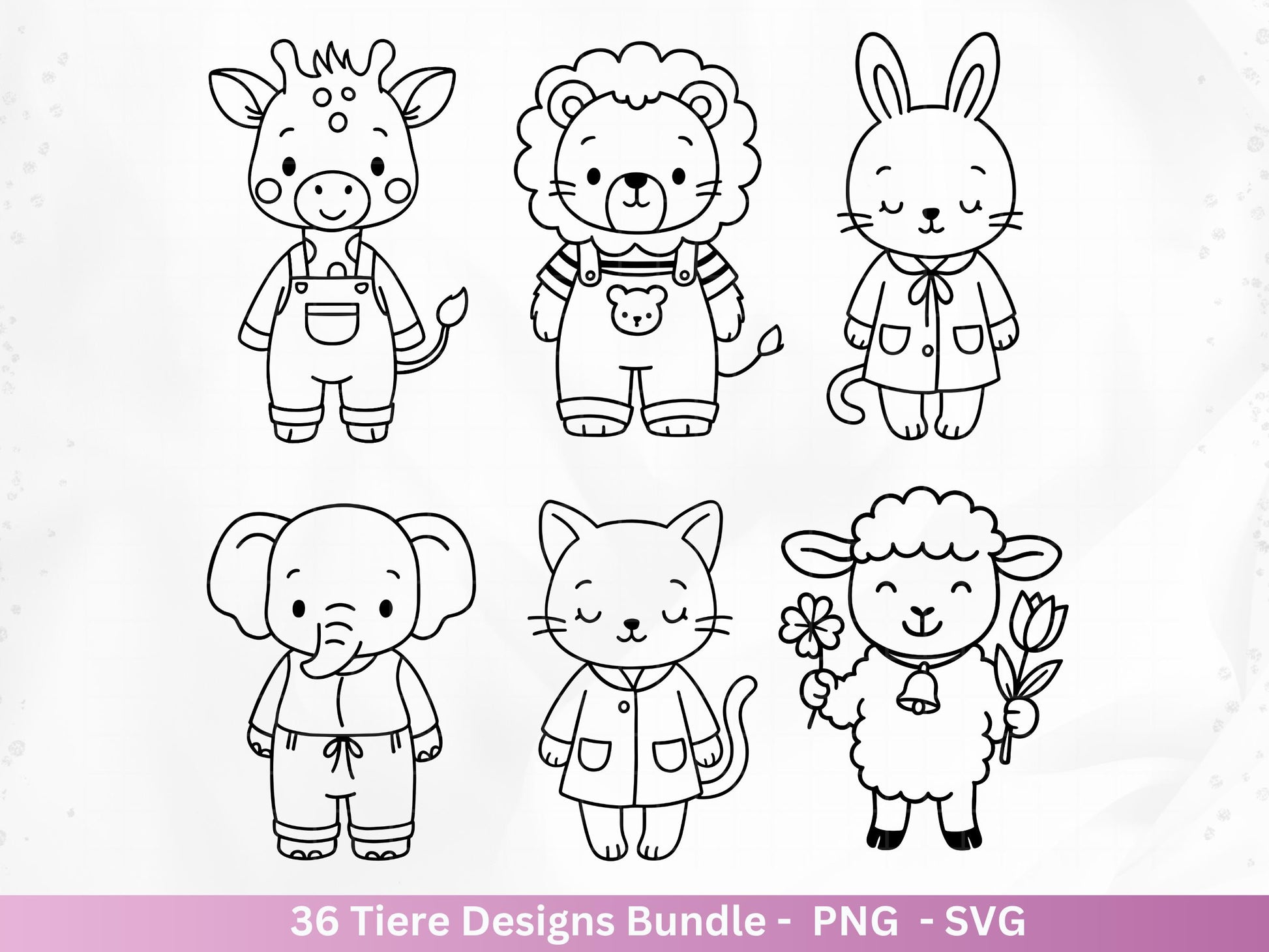 Line Art Tiere SVG Bundle – Handgezeichnete Wald und Safari Tiere, Kawaii Kinder Clipart, Plotterdatei & Lasergravur Geschenkidee Cricut