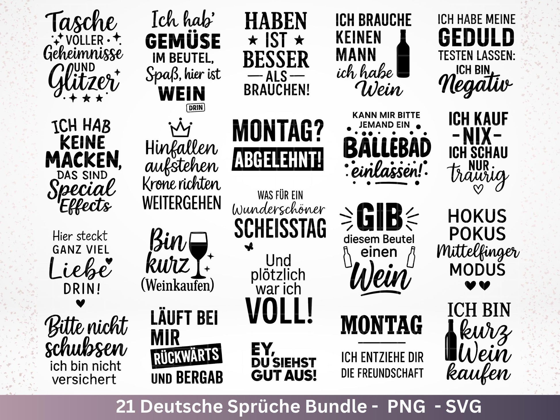 Lustige Deutsche Sprüche SVG – Beutel Sprüche Bundle | Plotterdatei | Laserdatei | Witzige Zitate für Tasse & Jutetasche | Cricut Silhouette