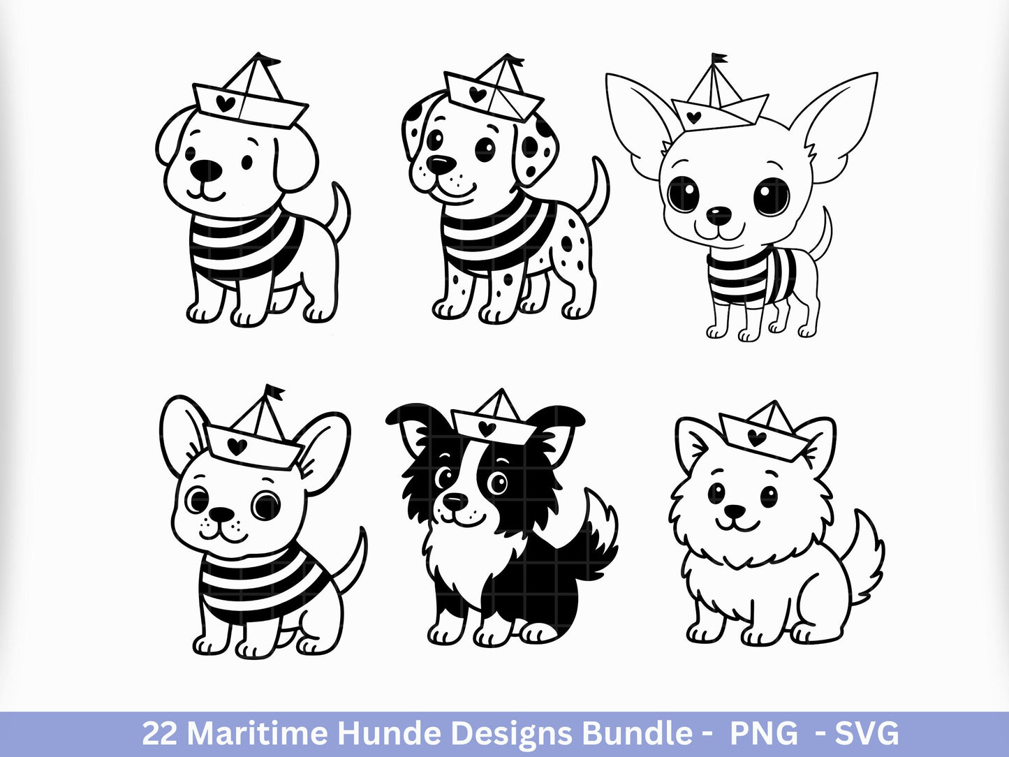 Maritim Hunde SVG Bundle – Plotterdatei & Laserdatei, Mops, Dackel, Chihuahua, Golden Retriever, Pudel, Labrador, Cricut Datei, Geschenkidee