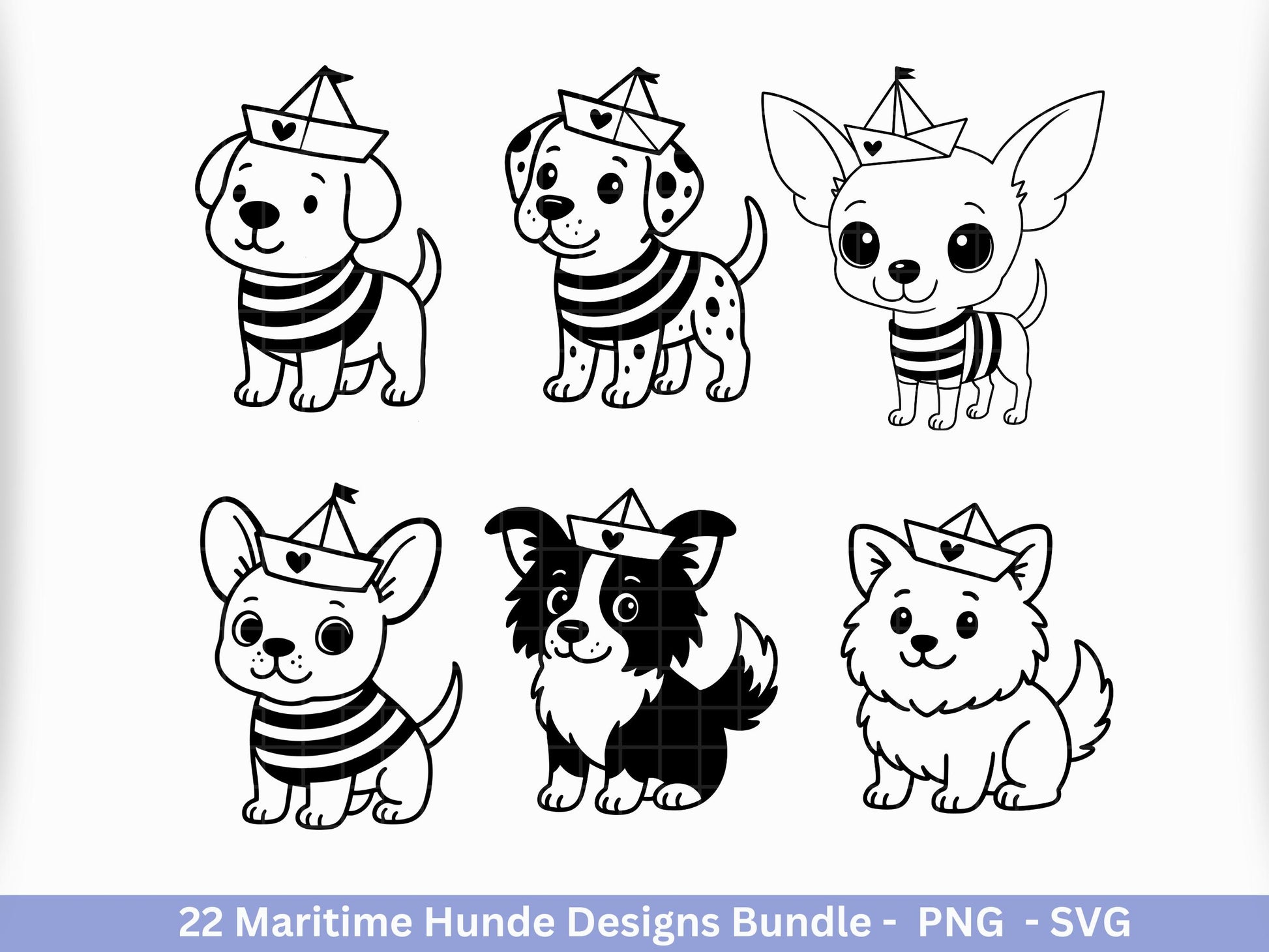 Maritim Hunde SVG Bundle – Plotterdatei & Laserdatei, Mops, Dackel, Chihuahua, Golden Retriever, Pudel, Labrador, Cricut Datei, Geschenkidee