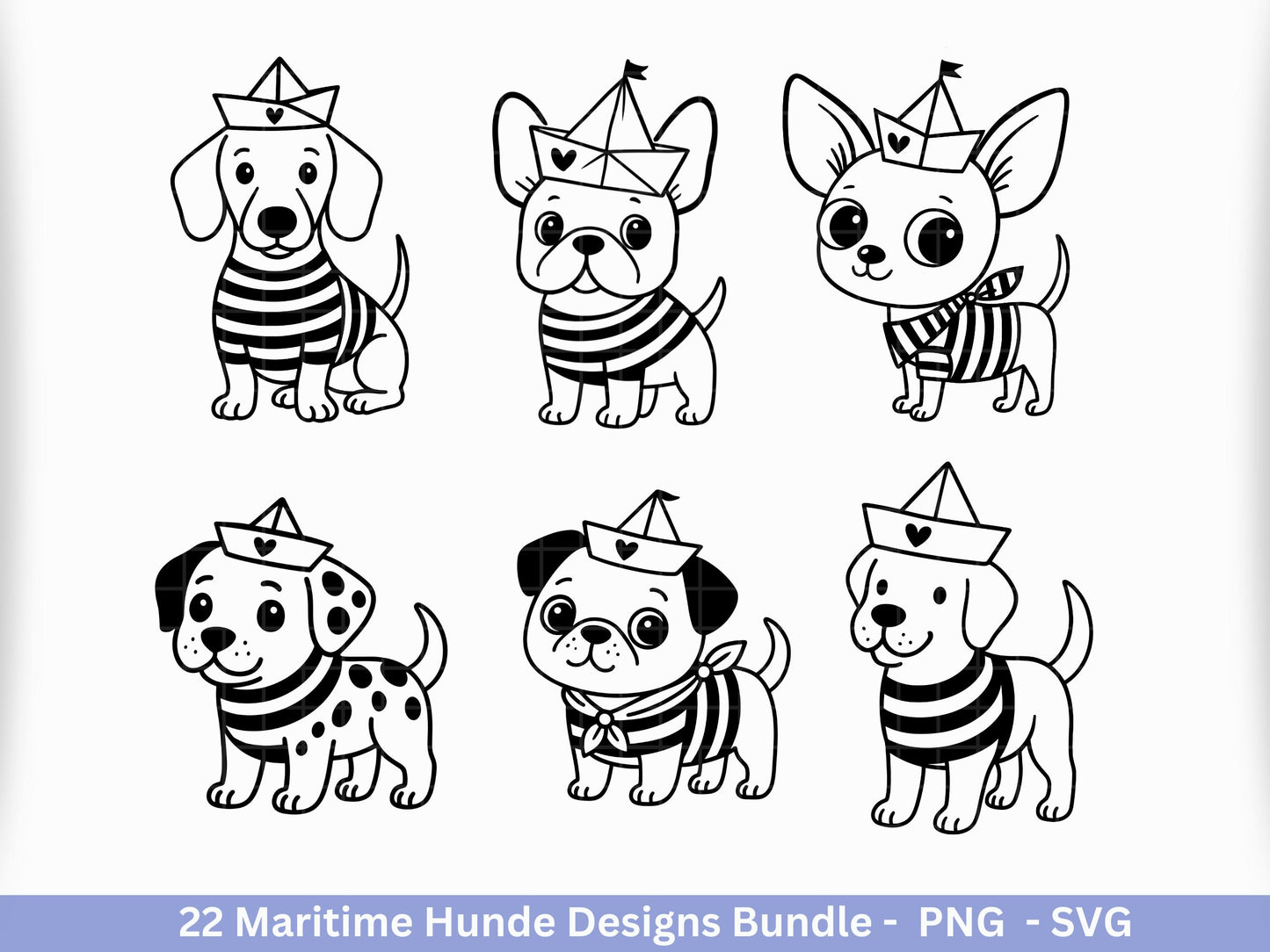 Maritim Hunde SVG Bundle – Plotterdatei & Laserdatei, Mops, Dackel, Chihuahua, Golden Retriever, Pudel, Labrador, Cricut Datei, Geschenkidee