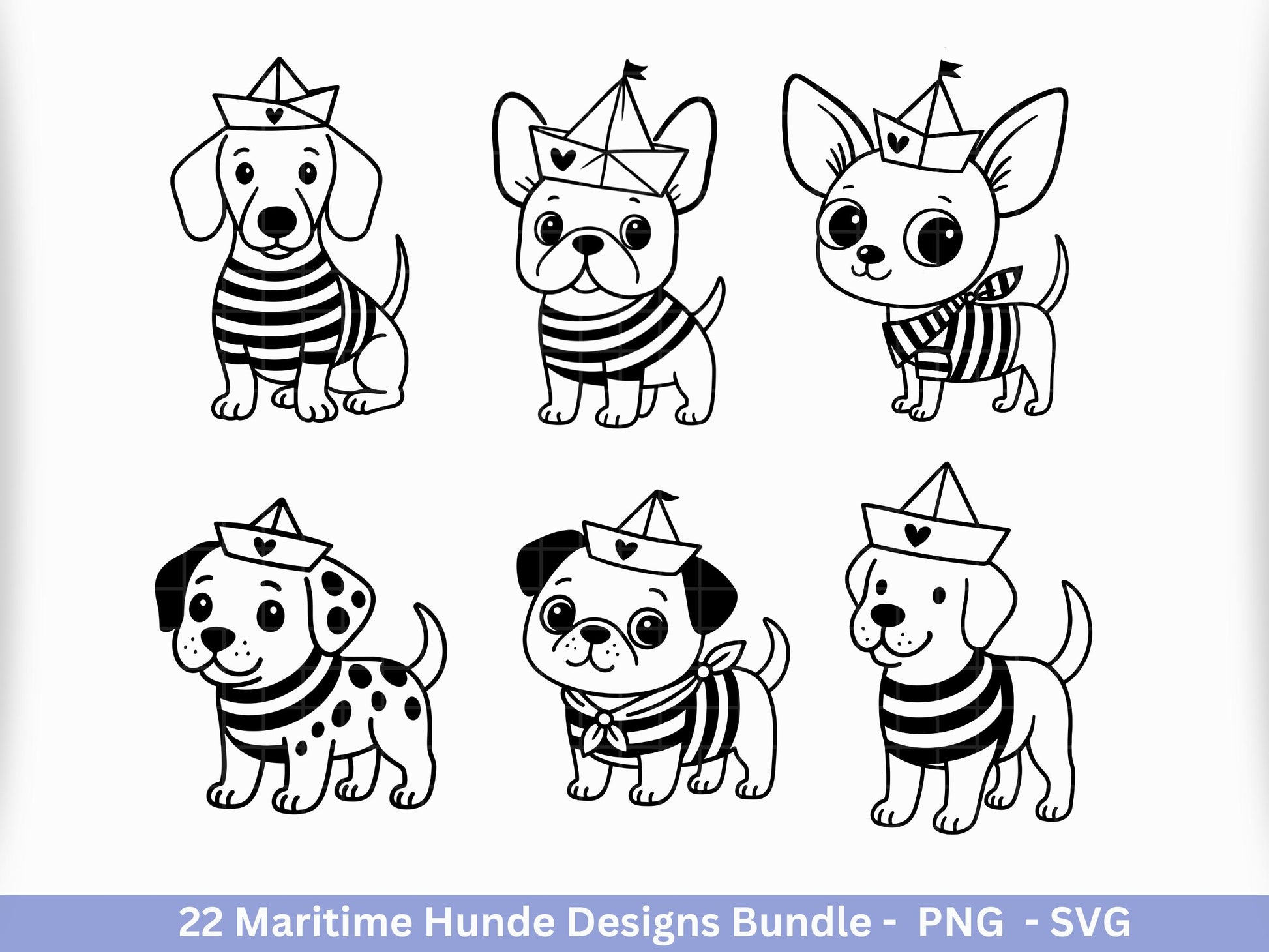 Maritim Hunde SVG Bundle – Plotterdatei & Laserdatei, Mops, Dackel, Chihuahua, Golden Retriever, Pudel, Labrador, Cricut Datei, Geschenkidee