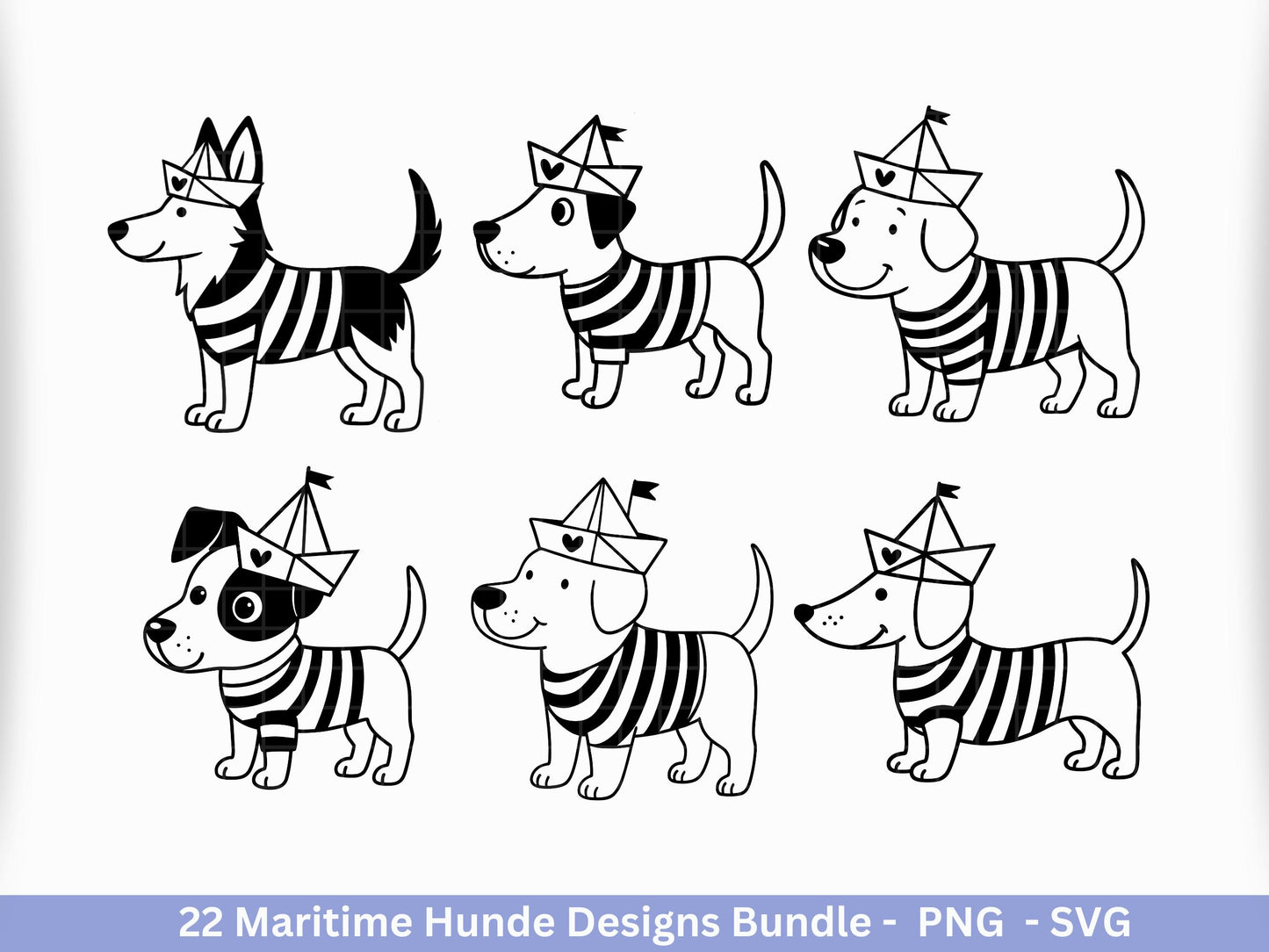 Maritim Hunde SVG Bundle – Plotterdatei & Laserdatei, Mops, Dackel, Chihuahua, Golden Retriever, Pudel, Labrador, Cricut Datei, Geschenkidee
