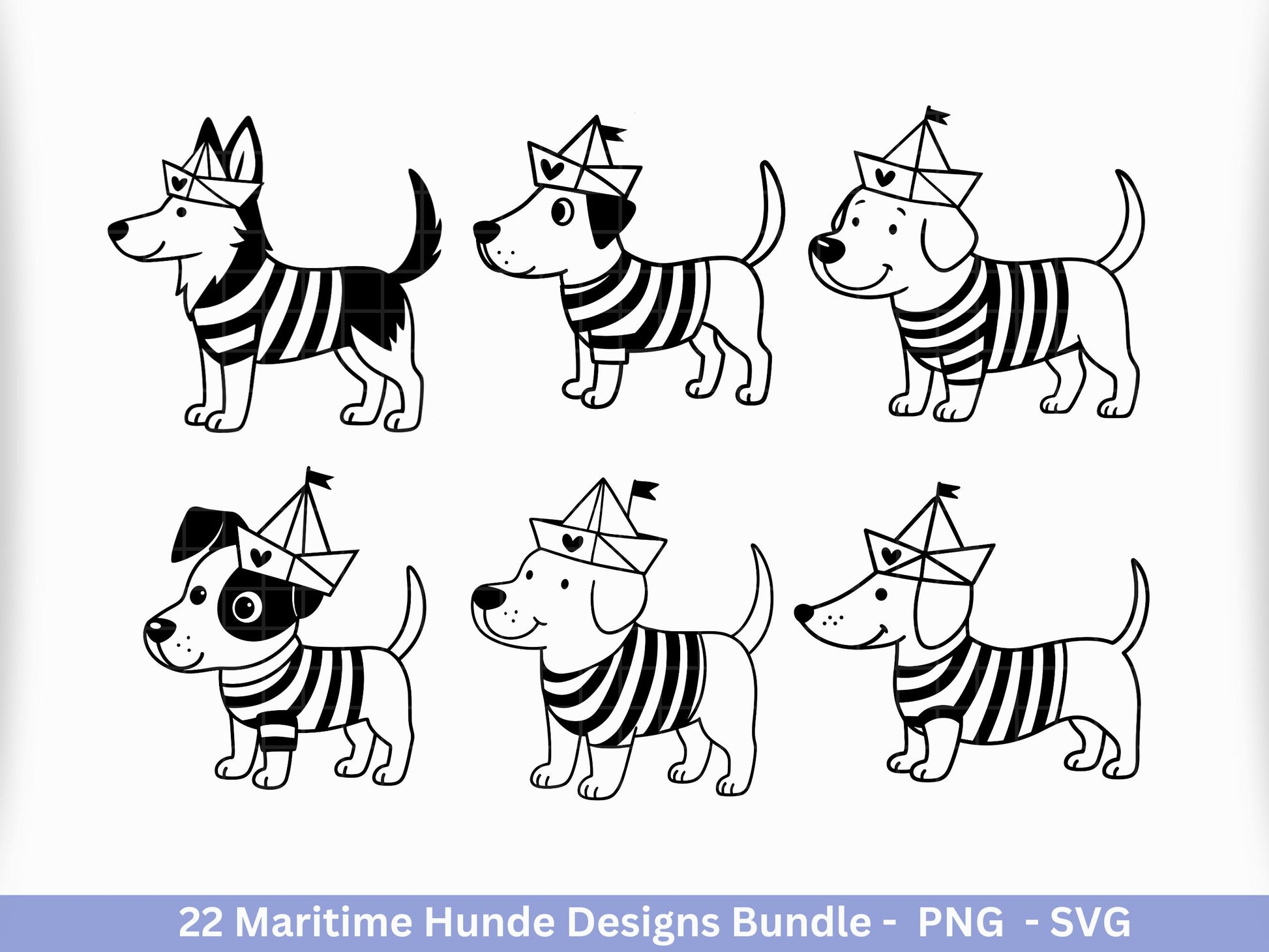 Maritim Hunde SVG Bundle – Plotterdatei & Laserdatei, Mops, Dackel, Chihuahua, Golden Retriever, Pudel, Labrador, Cricut Datei, Geschenkidee