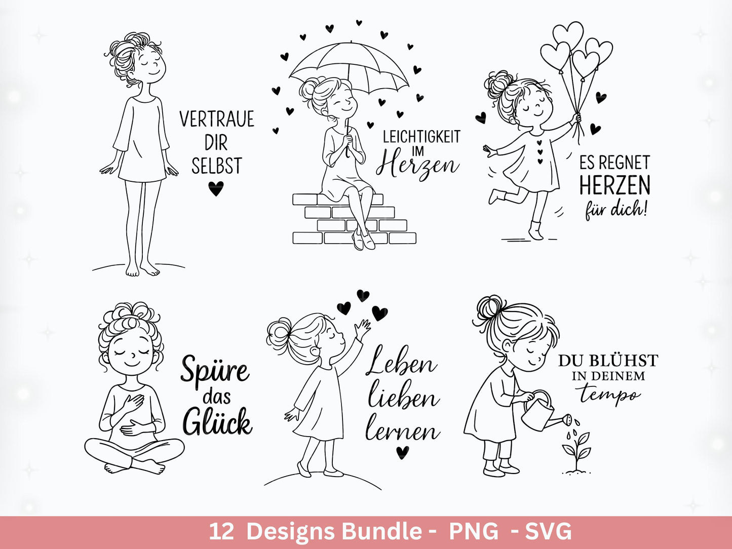 Handgezeichnete Frauen SVG | Sketch Bundle mit Sprüchen | Plotterdatei Laserdatei | Geschenkidee Freundin | Cricut Silhouette Design Datei