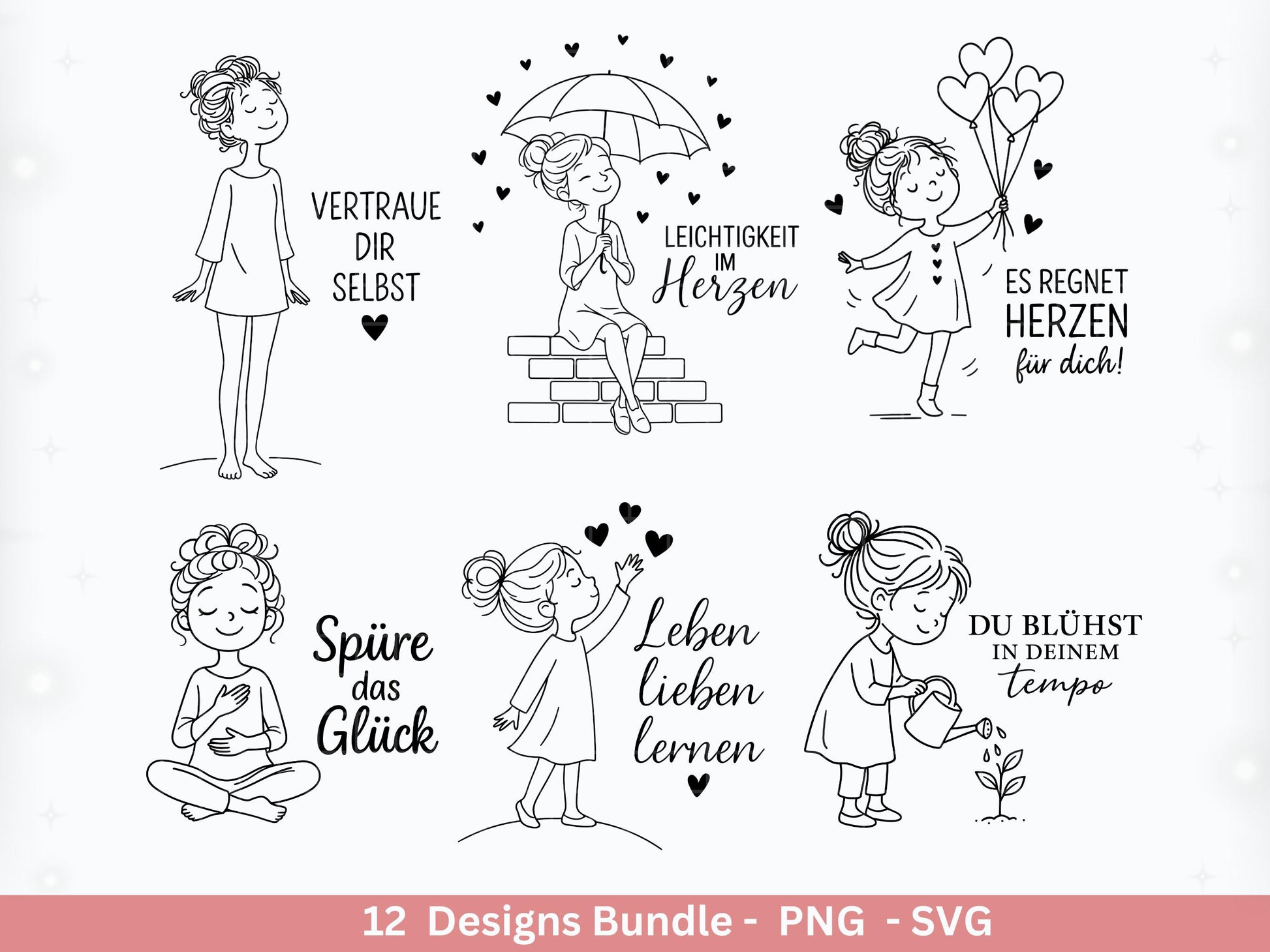 Handgezeichnete Frauen SVG | Sketch Bundle mit Sprüchen | Plotterdatei Laserdatei | Geschenkidee Freundin | Cricut Silhouette Design Datei