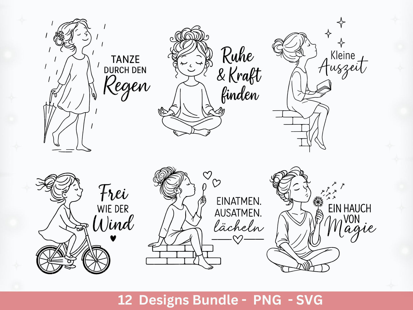 Handgezeichnete Frauen SVG | Sketch Bundle mit Sprüchen | Plotterdatei Laserdatei | Geschenkidee Freundin | Cricut Silhouette Design Datei