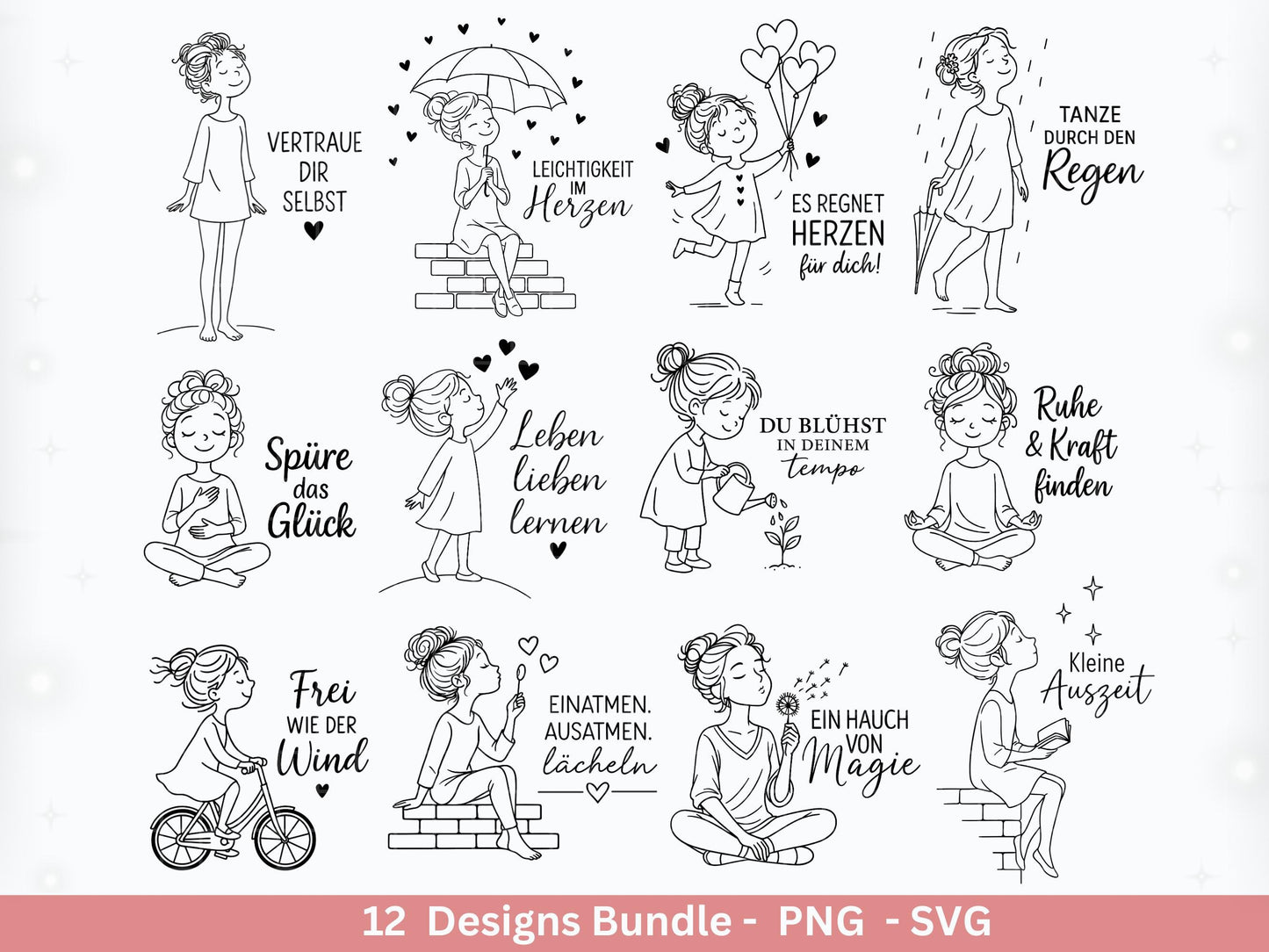 Handgezeichnete Frauen SVG | Sketch Bundle mit Sprüchen | Plotterdatei Laserdatei | Geschenkidee Freundin | Cricut Silhouette Design Datei