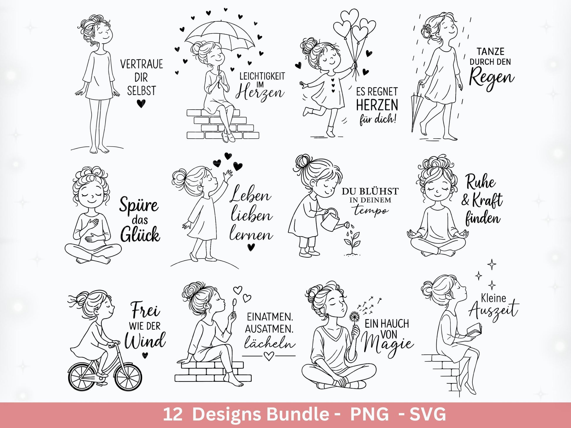 Handgezeichnete Frauen SVG | Sketch Bundle mit Sprüchen | Plotterdatei Laserdatei | Geschenkidee Freundin | Cricut Silhouette Design Datei