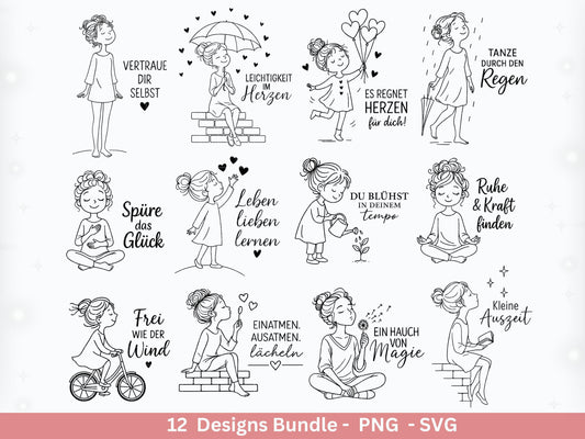 Handgezeichnete Frauen SVG | Sketch Bundle mit Sprüchen | Plotterdatei Laserdatei | Geschenkidee Freundin | Cricut Silhouette Design Datei