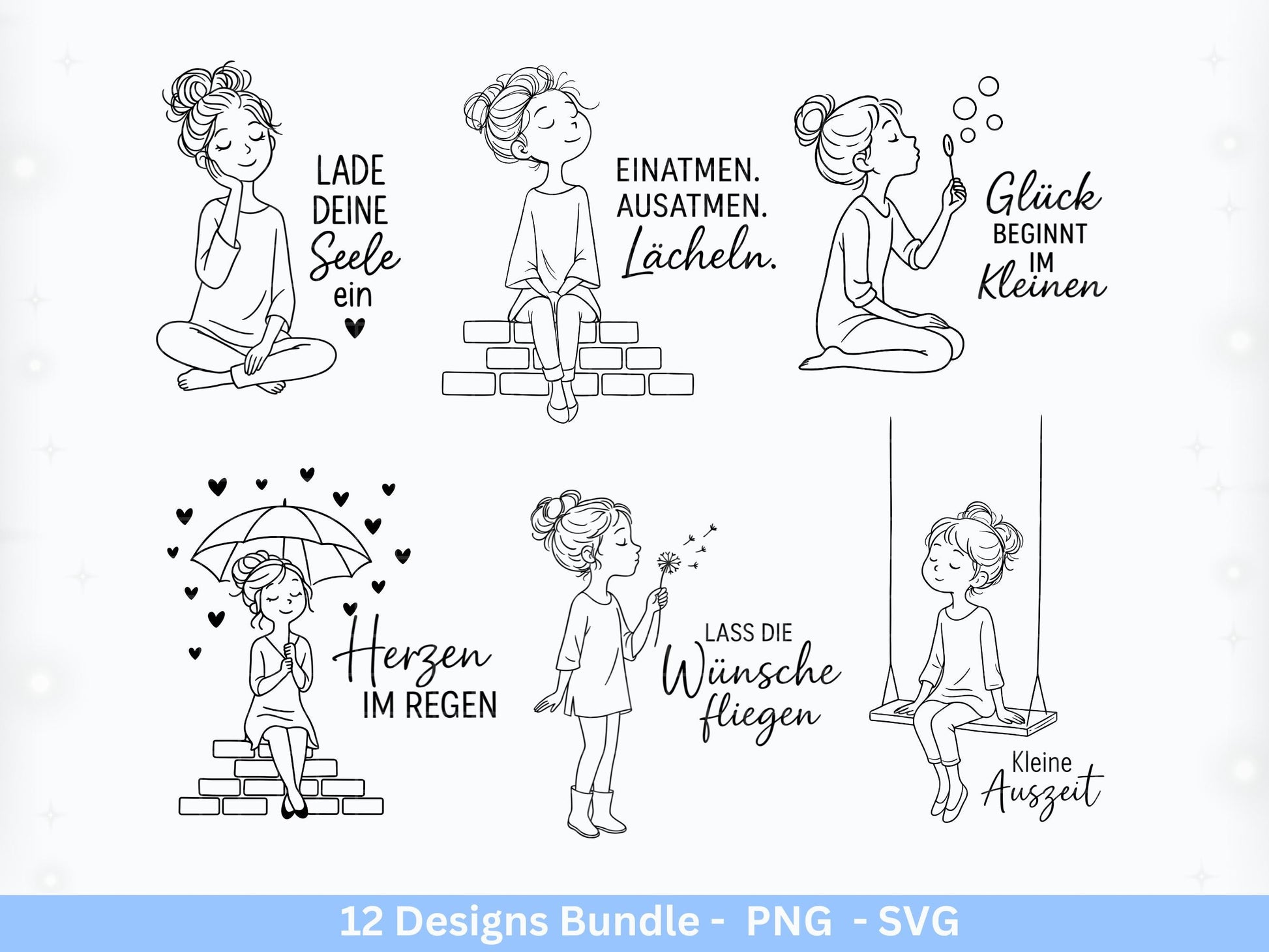 Handgezeichnete Frauen SVG | Sketch Bundle mit Sprüchen | Plotterdatei Laserdatei | Geschenkidee Freundin | Cricut Silhouette Design Datei