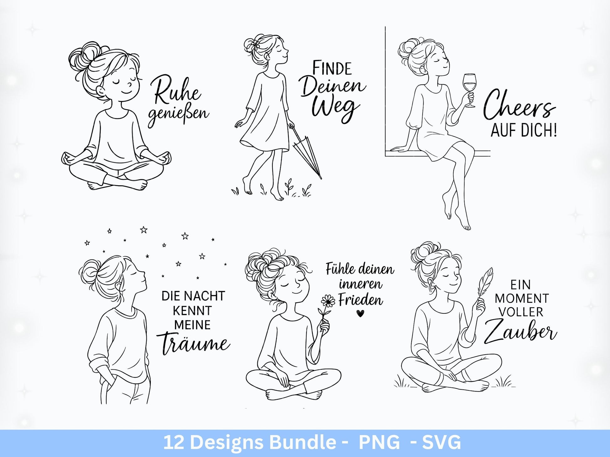 Handgezeichnete Frauen SVG | Sketch Bundle mit Sprüchen | Plotterdatei Laserdatei | Geschenkidee Freundin | Cricut Silhouette Design Datei
