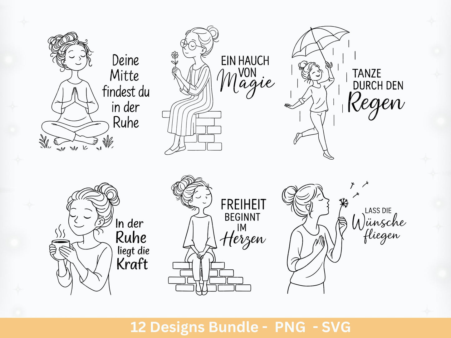 Handgezeichnete Frauen SVG | Sketch Bundle mit Sprüchen | Plotterdatei Laserdatei | Geschenkidee Freundin | Cricut Silhouette Design Datei