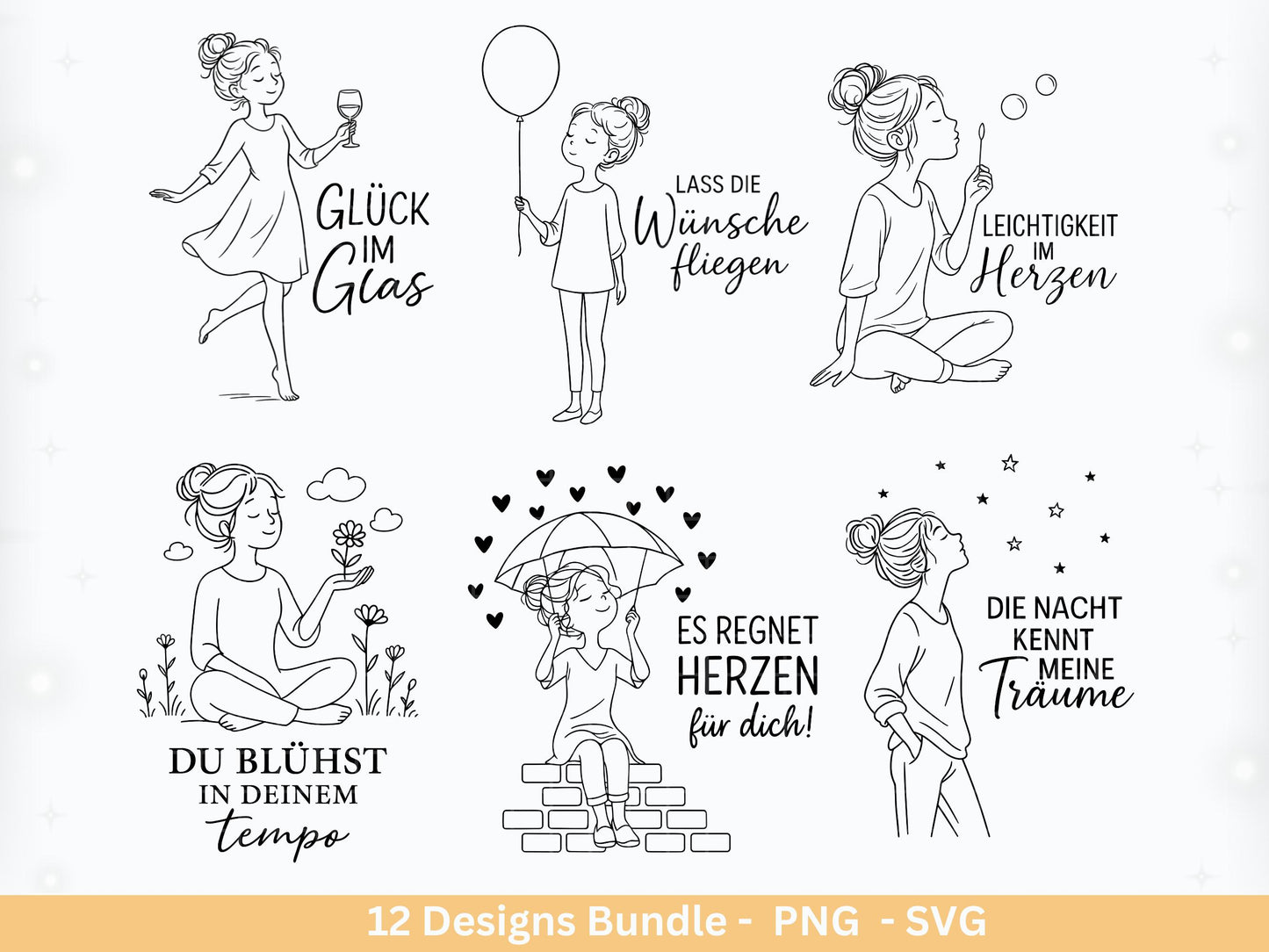 Handgezeichnete Frauen SVG | Sketch Bundle mit Sprüchen | Plotterdatei Laserdatei | Geschenkidee Freundin | Cricut Silhouette Design Datei