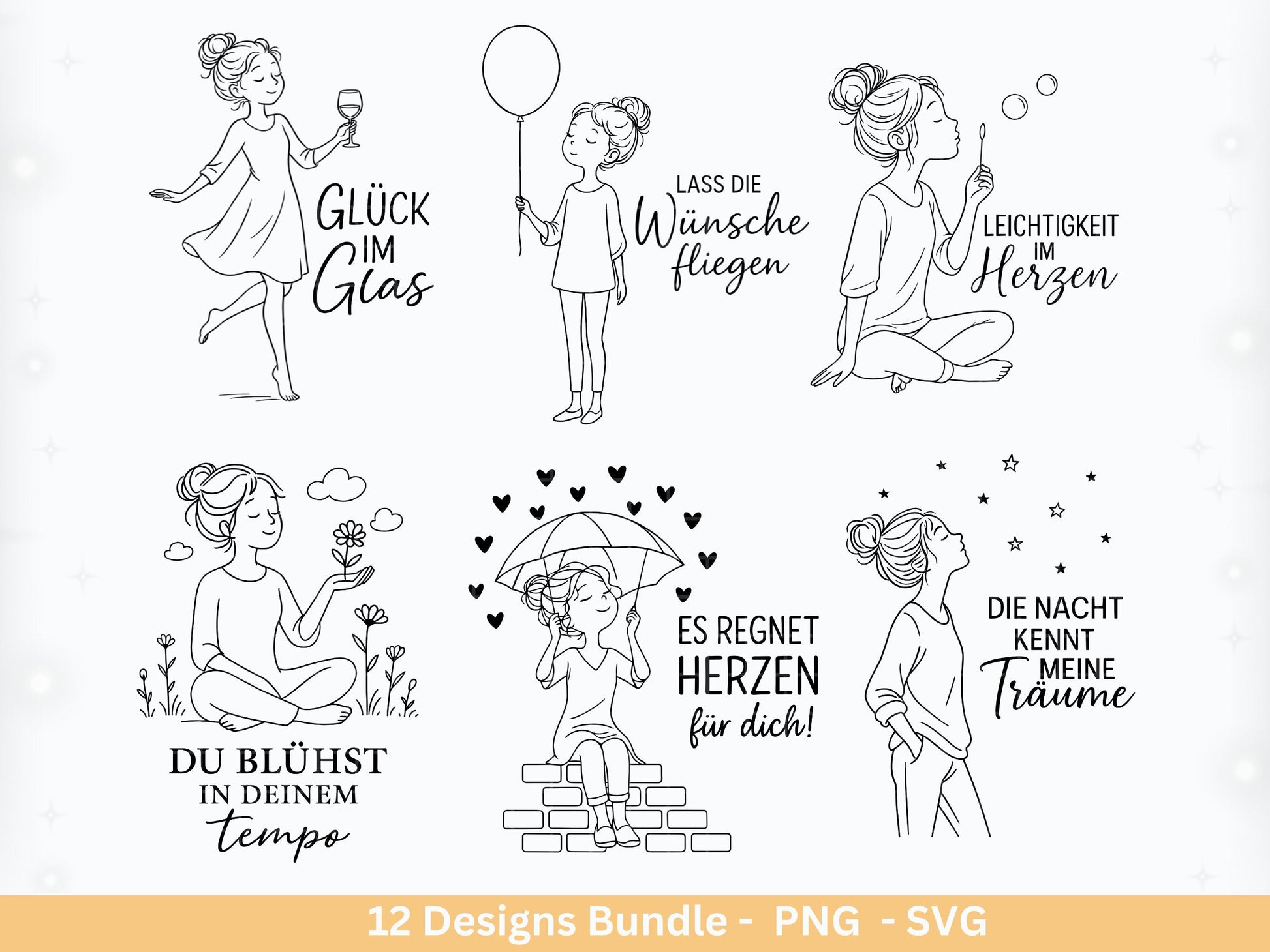 Handgezeichnete Frauen SVG | Sketch Bundle mit Sprüchen | Plotterdatei Laserdatei | Geschenkidee Freundin | Cricut Silhouette Design Datei