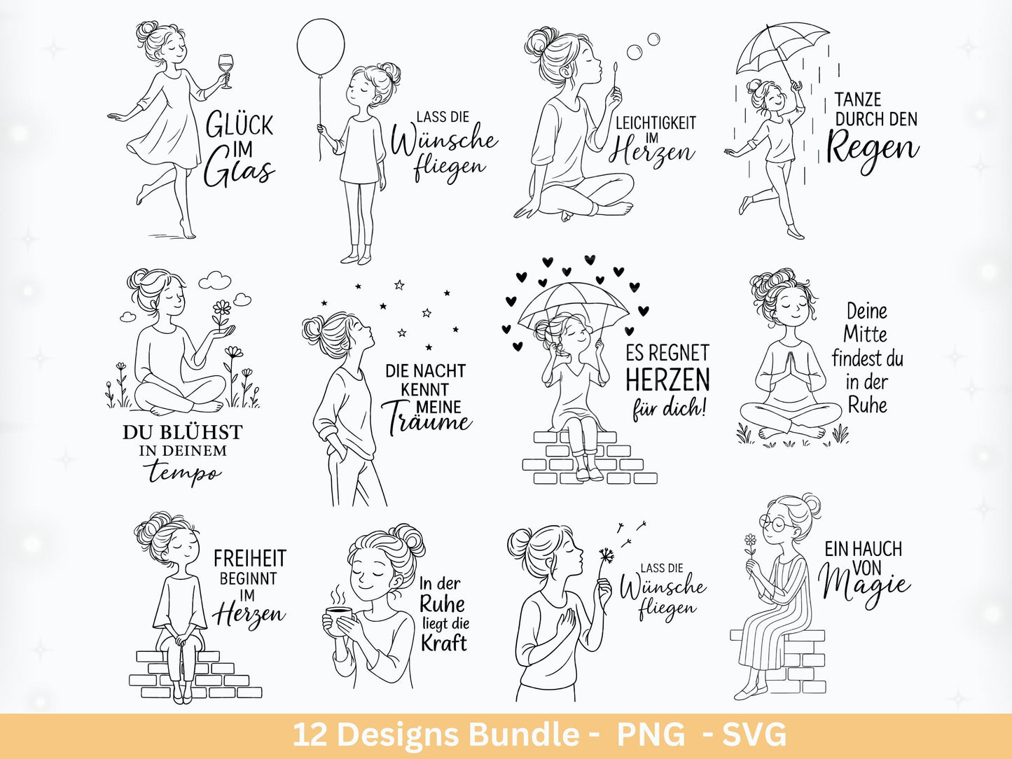 Handgezeichnete Frauen SVG | Sketch Bundle mit Sprüchen | Plotterdatei Laserdatei | Geschenkidee Freundin | Cricut Silhouette Design Datei