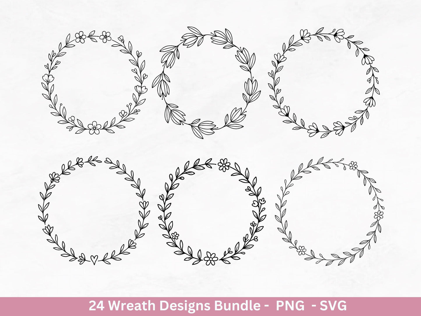 Blumenkranz Plotterdatei Bundle – 24 Kränze SVG & PNG | Lorbeerkranz Monogramm | Cricut Clipart | Laserdatei Holz Gravur Rahmen Deko DIY