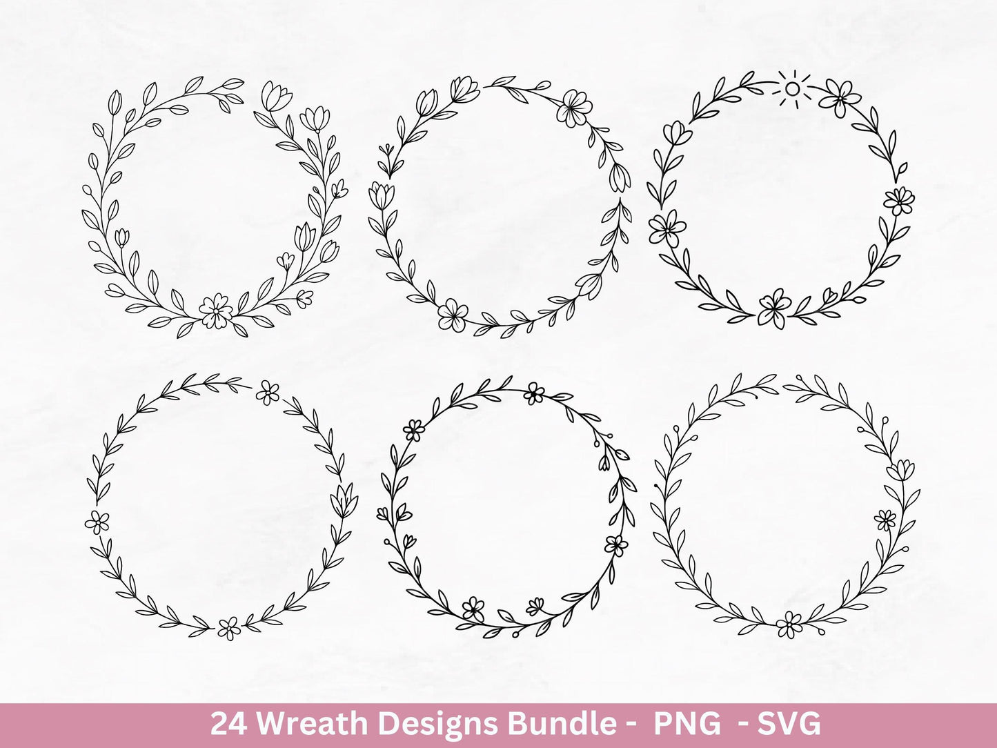 Blumenkranz Plotterdatei Bundle – 24 Kränze SVG & PNG | Lorbeerkranz Monogramm | Cricut Clipart | Laserdatei Holz Gravur Rahmen Deko DIY
