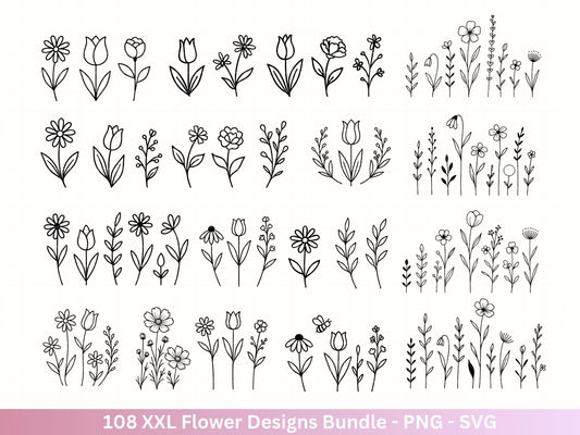 Plotterdatei Blumen SVG Bundle – Florale Designs | Wildblumen & Blätter | Cricut | Laserdatei | Pusteblume Clipart PNG Botanisch Frühling