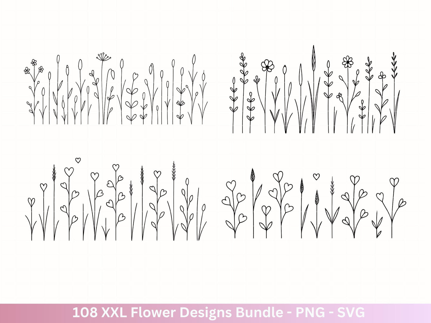 Plotterdatei Blumen SVG Bundle – Florale Designs | Wildblumen & Blätter | Cricut | Laserdatei | Pusteblume Clipart PNG Botanisch Frühling