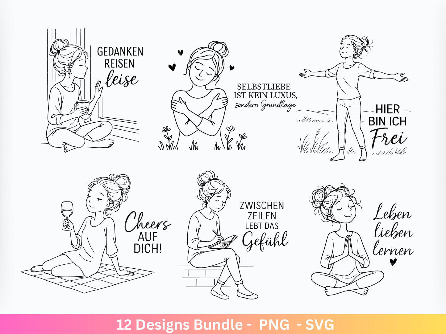 Handgezeichnete Frauen SVG | Sketch Bundle mit Sprüchen | Plotterdatei Laserdatei | Geschenkidee Freundin | Cricut Silhouette Design Datei