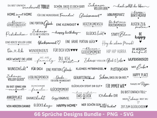 Sprüche SVG Bundle – Plotterdatei & Laserdatei | Klötzchen, Kerzen, Holz, Raysin | Familie, Freundschaft, Liebe, Glück, Zuhause Geschenkidee