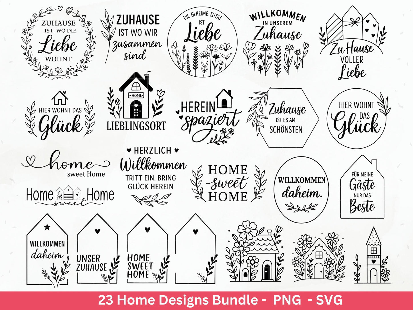 Zuhause SVG – Plotterdatei & Laserdatei | Home Schriftzug | Häuser Sprüche | Geschenkidee Holzbrett | Cricut Silhouette Deko Liebe Herz