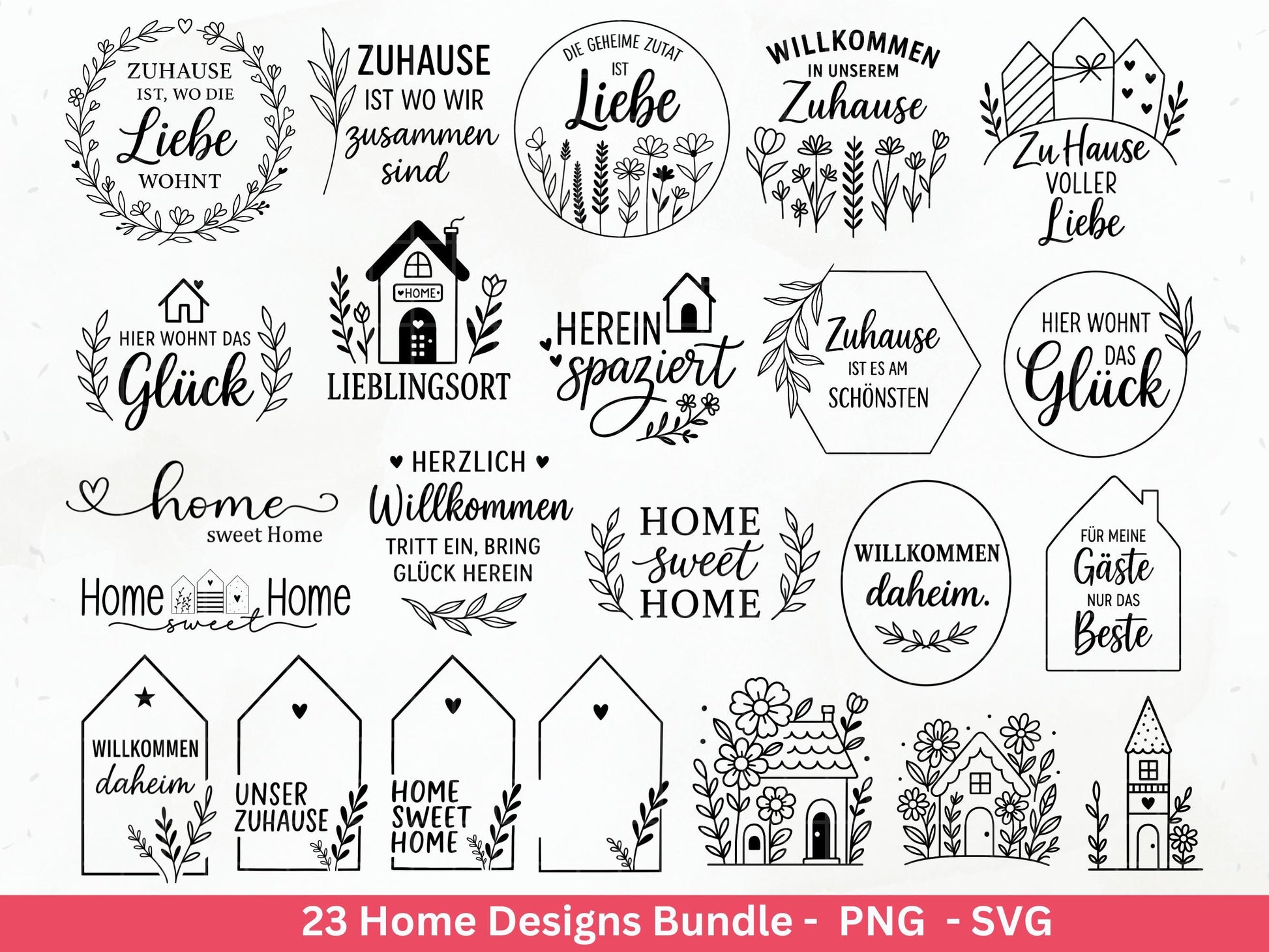 Zuhause SVG – Plotterdatei & Laserdatei | Home Schriftzug | Häuser Sprüche | Geschenkidee Holzbrett | Cricut Silhouette Deko Liebe Herz