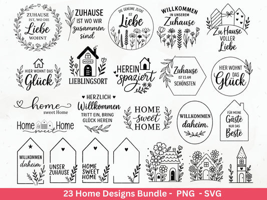 Zuhause SVG – Plotterdatei & Laserdatei | Home Schriftzug | Häuser Sprüche | Geschenkidee Holzbrett | Cricut Silhouette Deko Liebe Herz