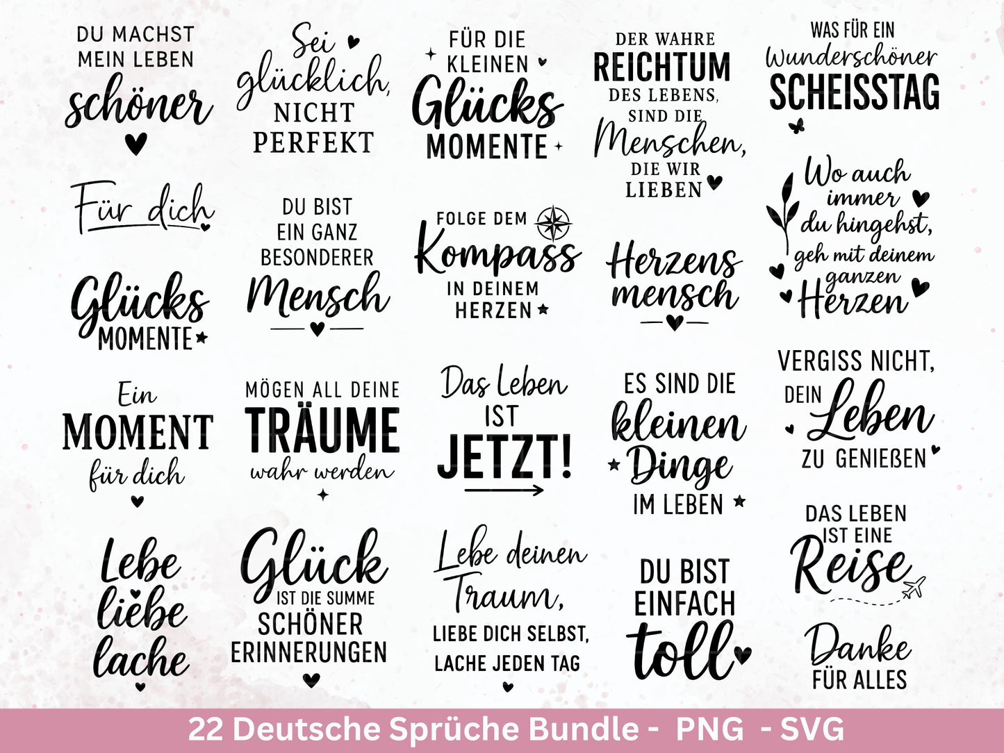 Sprüche SVG Bundle – Plotterdatei & Laserdatei | Positive Deutsche Zitate | Danke | Beste Freundin | Geschenkidee | Cricut Silhouette