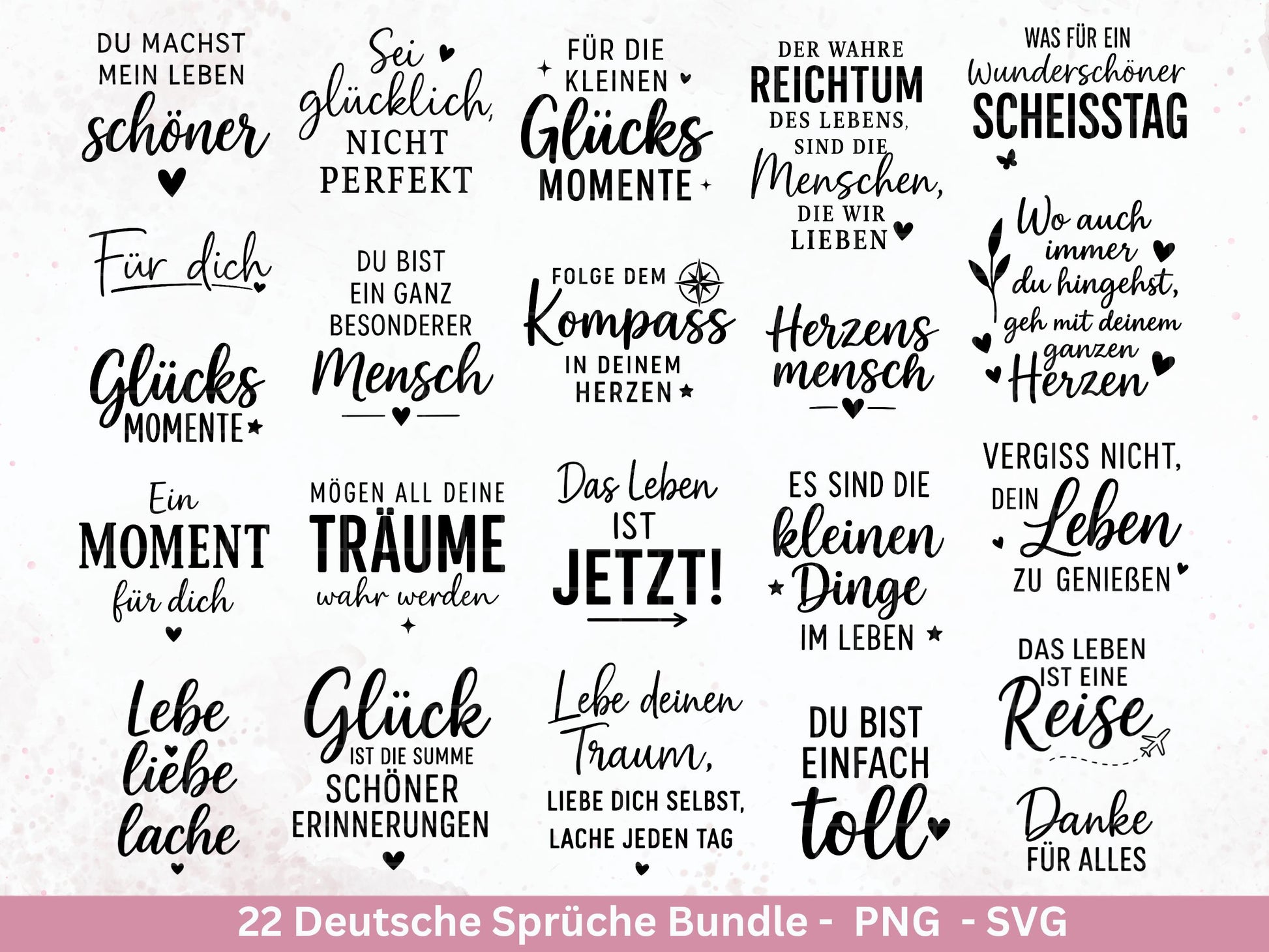 Sprüche SVG Bundle – Plotterdatei & Laserdatei | Positive Deutsche Zitate | Danke | Beste Freundin | Geschenkidee | Cricut Silhouette