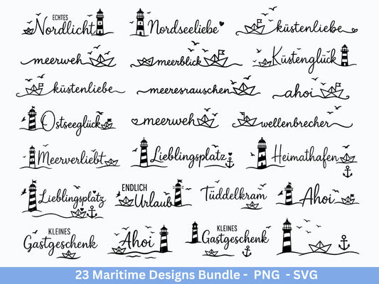 Maritim SVG Bundle – Plotterdatei & Laserdatei | Ahoi, Heimathafen , Leuchtturm | Nordsee Ostsee Liebe | Maritime Sprüche | Geschenkidee