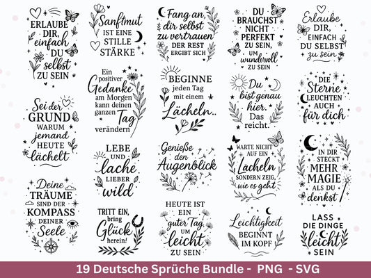 Positive Sprüche SVG – Plotterdatei & Laserdatei | Deutsche Zitate | Lebensweisheiten | Glück Liebe Blumen | Cricut Silhouette Geschenkidee