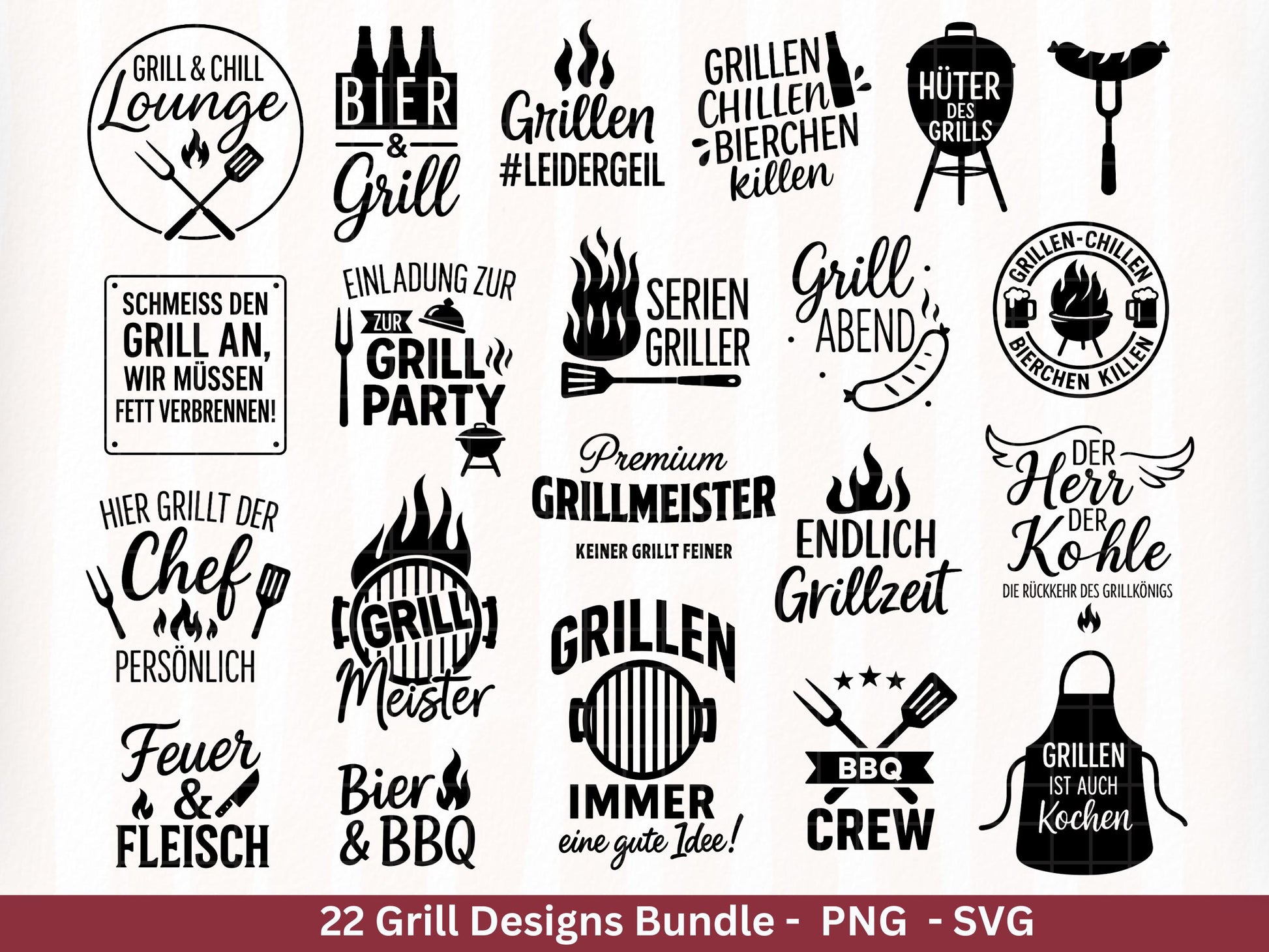 Grillen SVG – Plotterdatei & Laserdatei | Grillmeister Sprüche | BBQ Chef | König des Grills | Männer Geschenkidee Gravur Cricut Silhouette