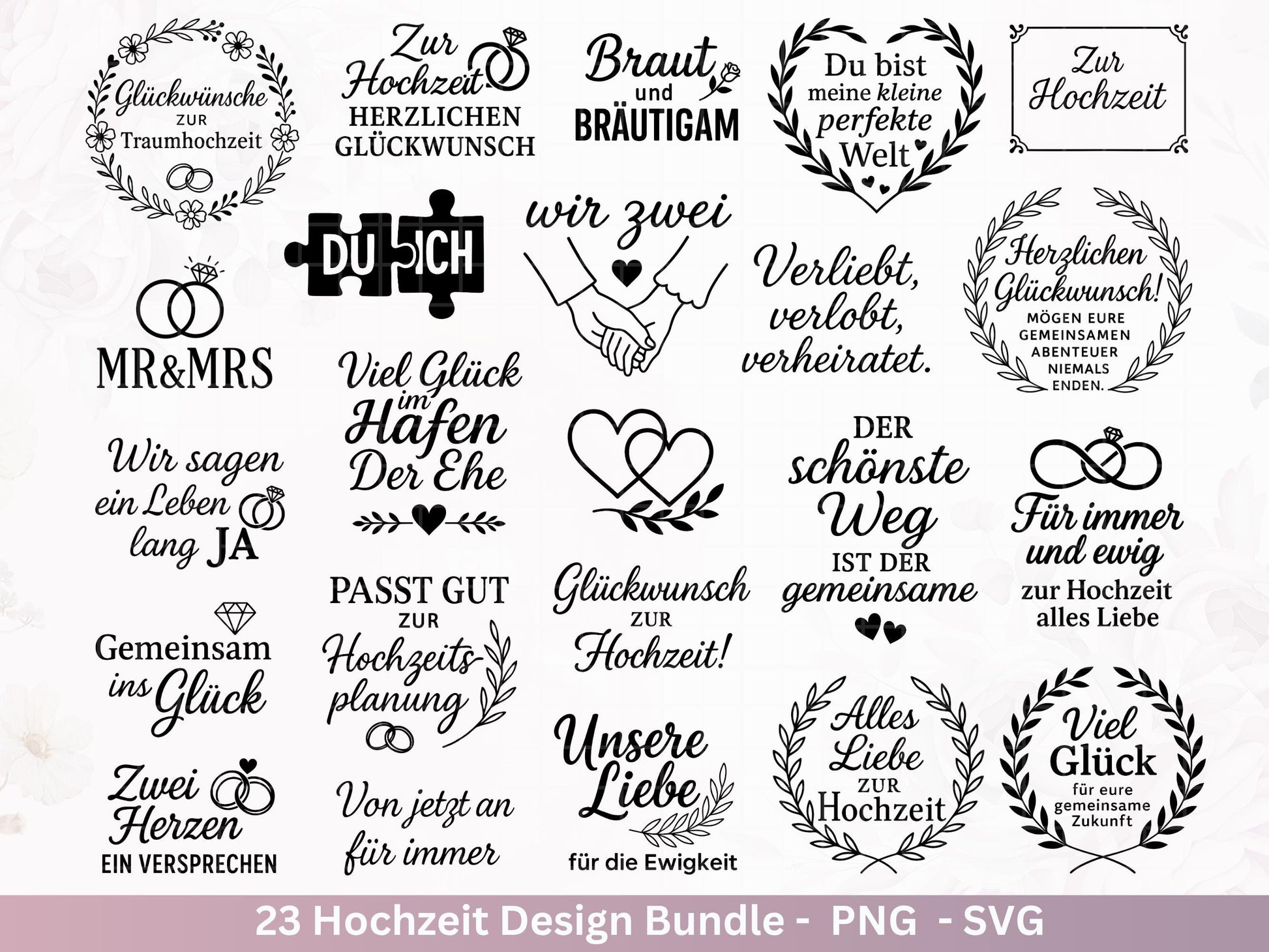 Hochzeit SVG – Plotterdatei & Laserdatei | Liebe Sprüche | Hochzeitskerze | Geschenk zur Hochzeit | Braut und Bräutigam | Cricut Silhouette
