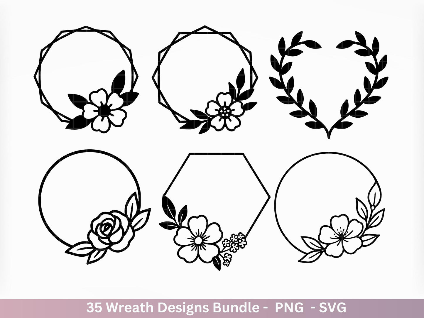 Blumenkranz SVG Bundle – Plotterdatei & Laserdatei | Kränze| Lorbeerkranz Designs | Monogramm Rahmen | Hochzeit Dekoration | Cricut Clipart