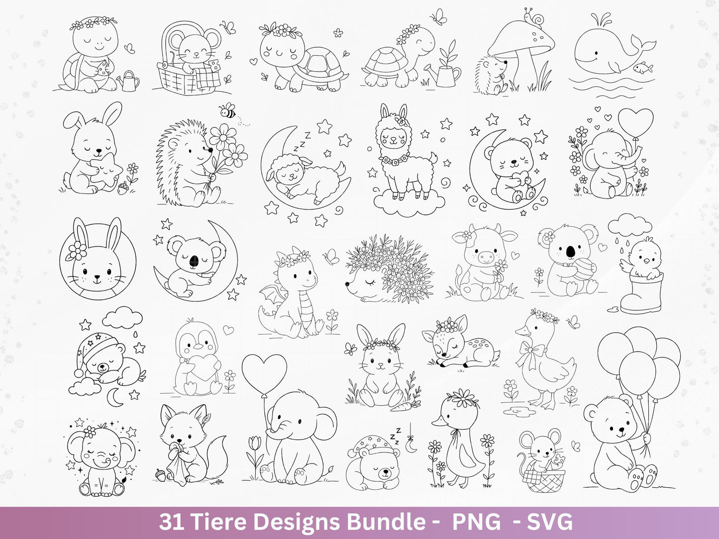 Handgezeichnete Tiere SVG Bundle – Plotterdatei & Laserdatei | Süße Wald Safari Tiere | Kinder Line Art Clipart | Geschenkidee Cricut Holz