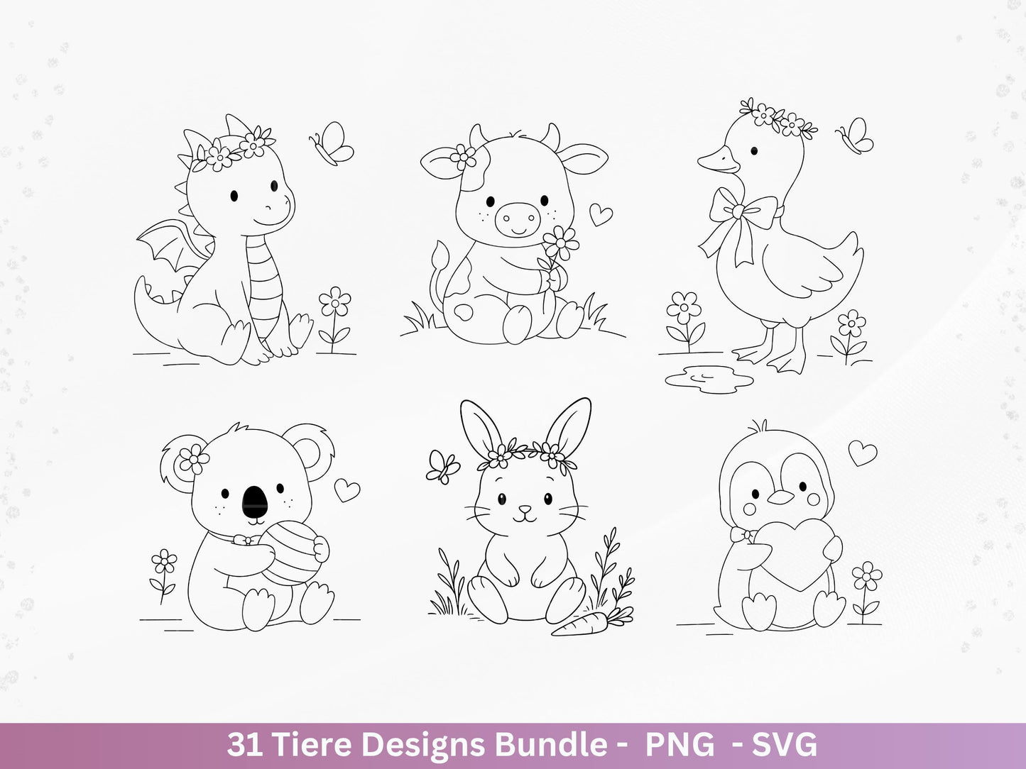 Handgezeichnete Tiere SVG Bundle – Plotterdatei & Laserdatei | Süße Wald Safari Tiere | Kinder Line Art Clipart | Geschenkidee Cricut Holz
