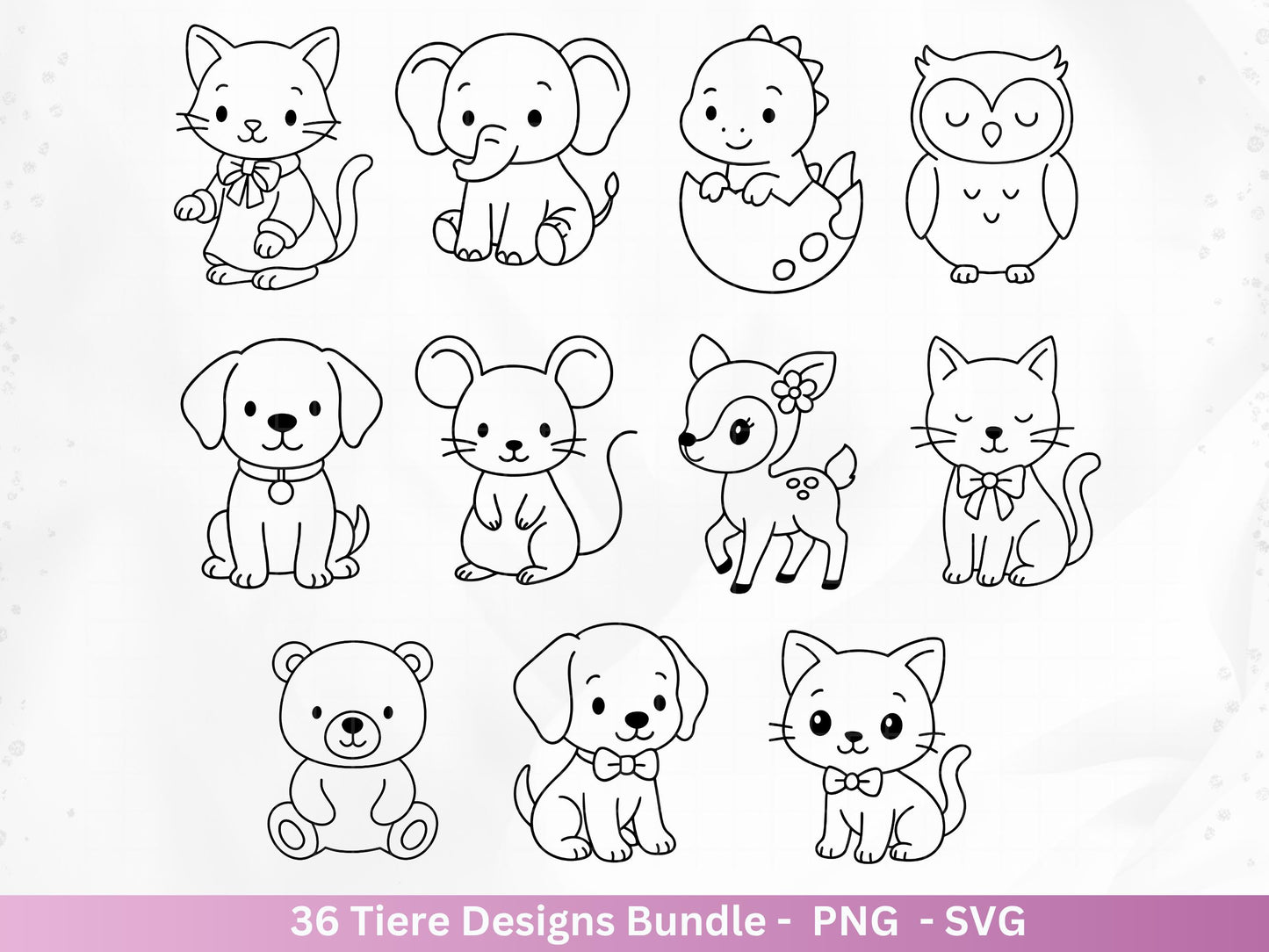 Line Art Tiere SVG Bundle – Handgezeichnete Wald und Safari Tiere, Kawaii Kinder Clipart, Plotterdatei & Lasergravur Geschenkidee Cricut