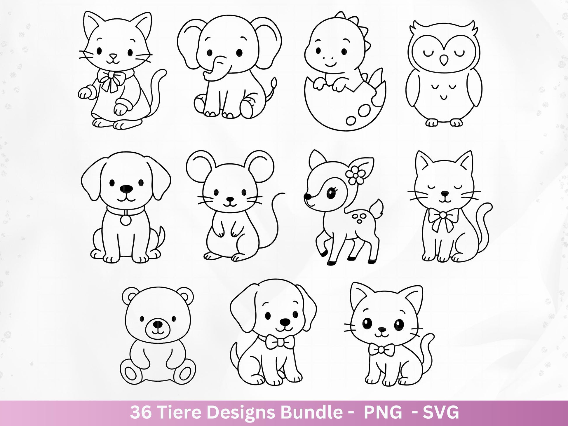 Line Art Tiere SVG Bundle – Handgezeichnete Wald und Safari Tiere, Kawaii Kinder Clipart, Plotterdatei & Lasergravur Geschenkidee Cricut