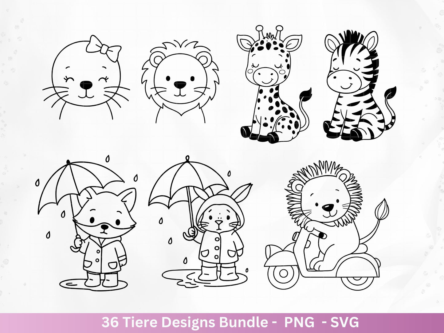 Line Art Tiere SVG Bundle – Handgezeichnete Wald und Safari Tiere, Kawaii Kinder Clipart, Plotterdatei & Lasergravur Geschenkidee Cricut