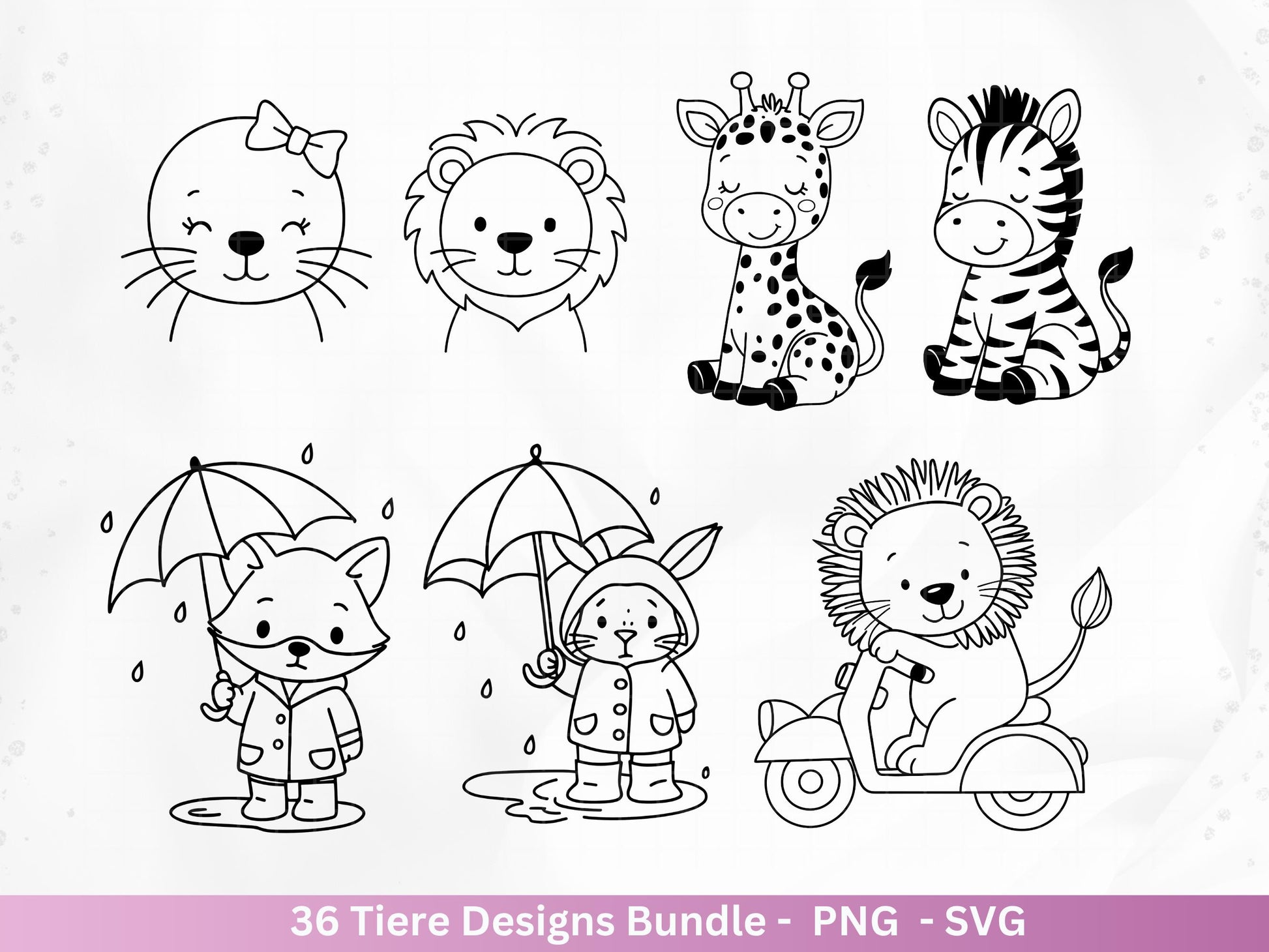 Line Art Tiere SVG Bundle – Handgezeichnete Wald und Safari Tiere, Kawaii Kinder Clipart, Plotterdatei & Lasergravur Geschenkidee Cricut
