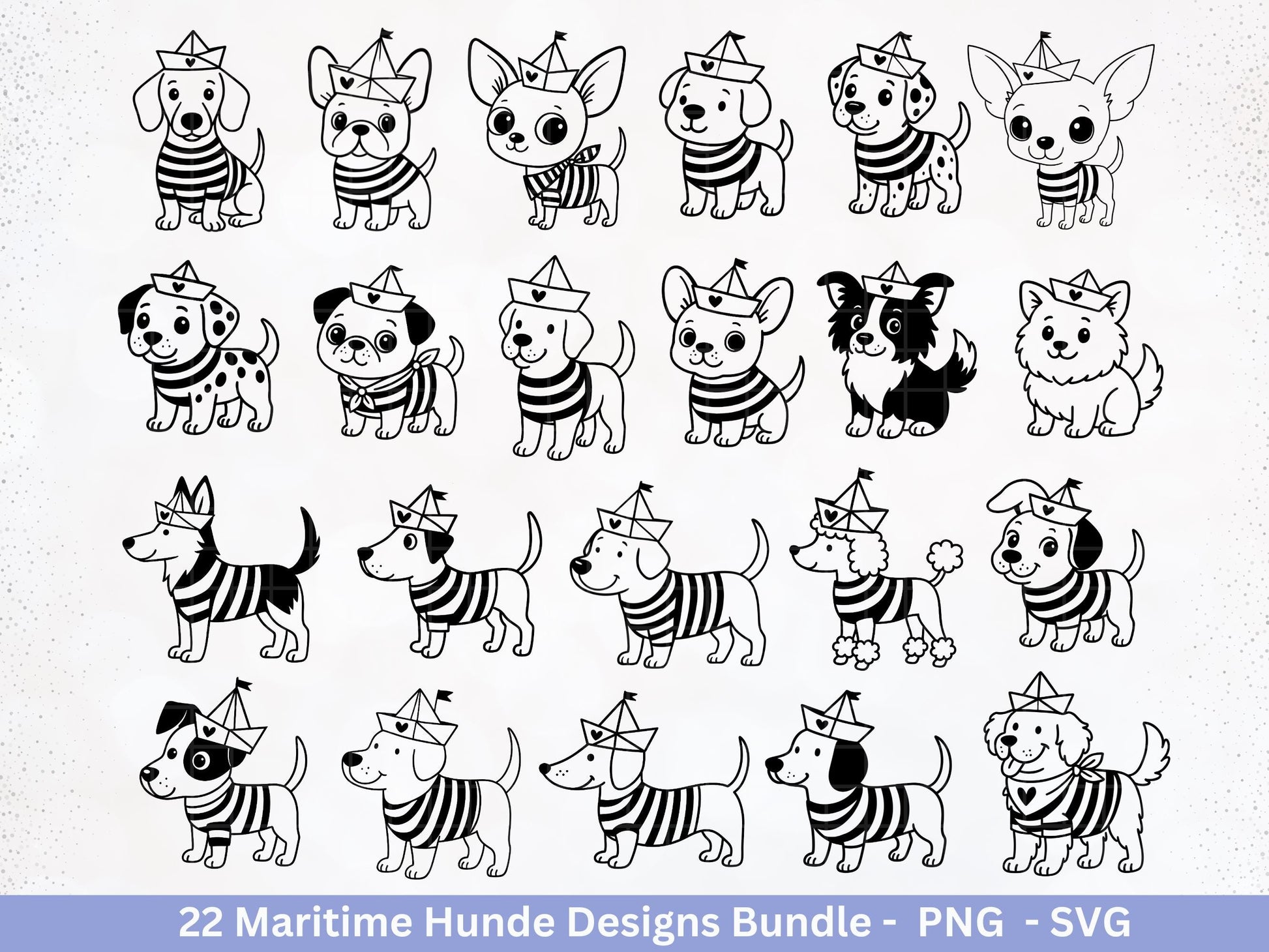 Maritim Hunde SVG Bundle – Plotterdatei & Laserdatei, Mops, Dackel, Chihuahua, Golden Retriever, Pudel, Labrador, Cricut Datei, Geschenkidee