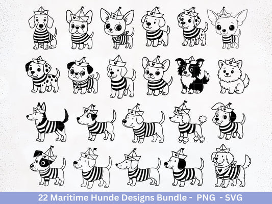 Maritim Hunde SVG Bundle – Plotterdatei & Laserdatei, Mops, Dackel, Chihuahua, Golden Retriever, Pudel, Labrador, Cricut Datei, Geschenkidee