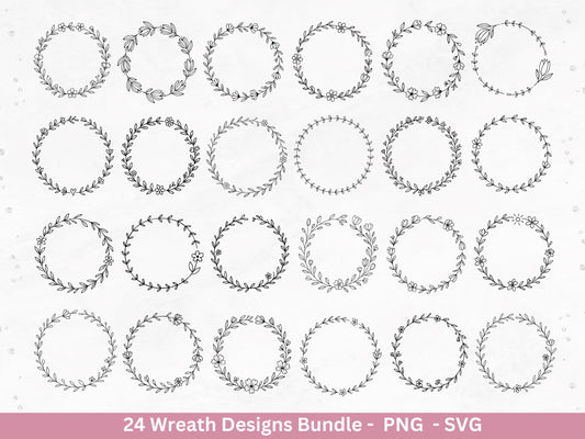 Blumenkranz Plotterdatei Bundle – 24 Kränze SVG & PNG | Lorbeerkranz Monogramm | Cricut Clipart | Laserdatei Holz Gravur Rahmen Deko DIY