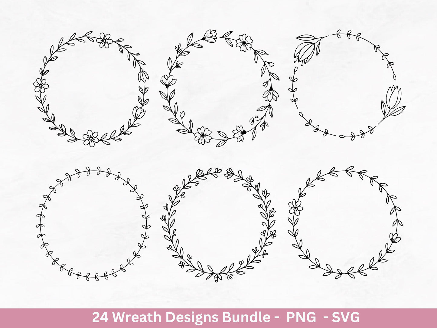 Blumenkranz Plotterdatei Bundle – 24 Kränze SVG & PNG | Lorbeerkranz Monogramm | Cricut Clipart | Laserdatei Holz Gravur Rahmen Deko DIY