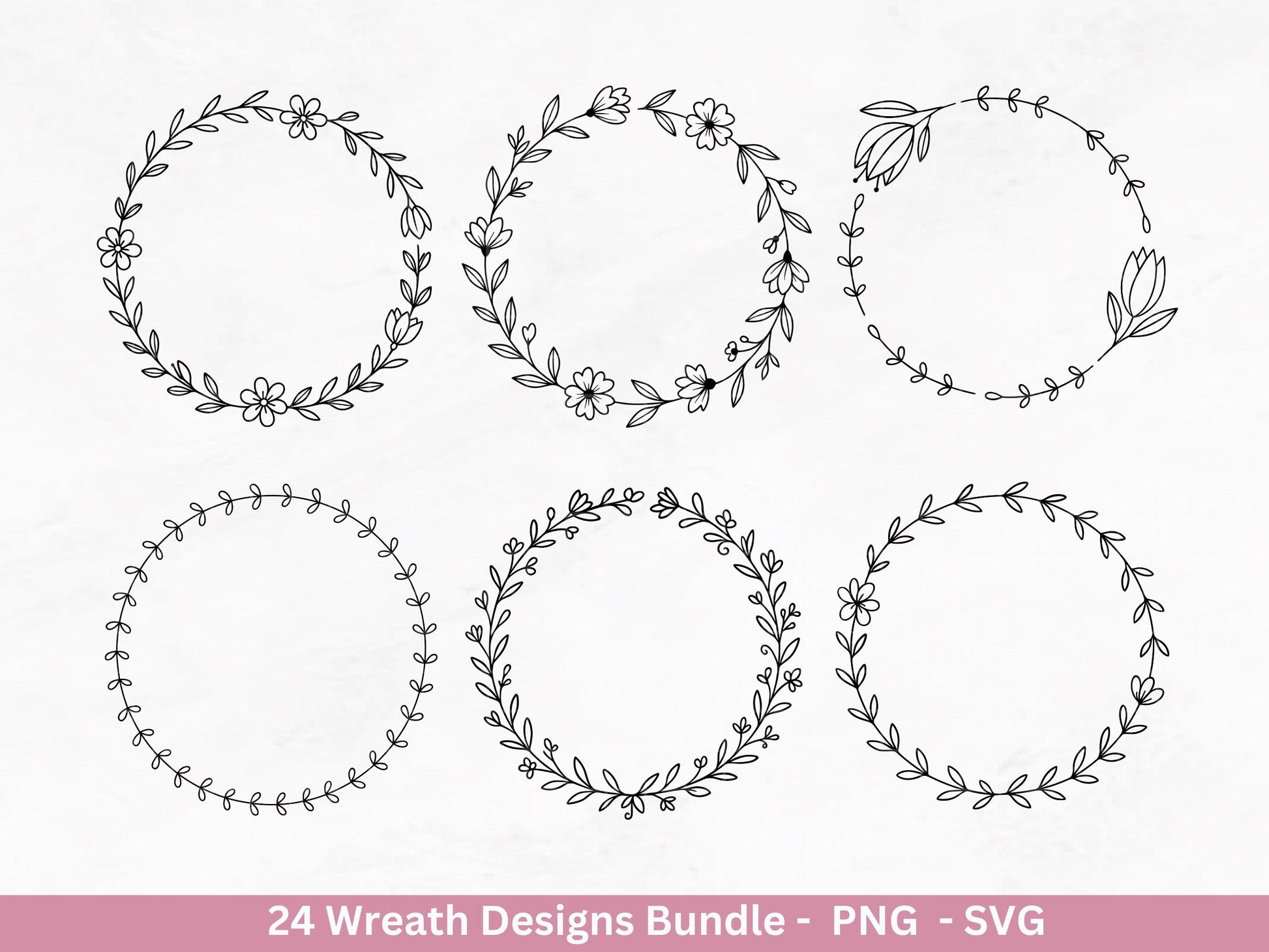 Blumenkranz Plotterdatei Bundle – 24 Kränze SVG & PNG | Lorbeerkranz Monogramm | Cricut Clipart | Laserdatei Holz Gravur Rahmen Deko DIY