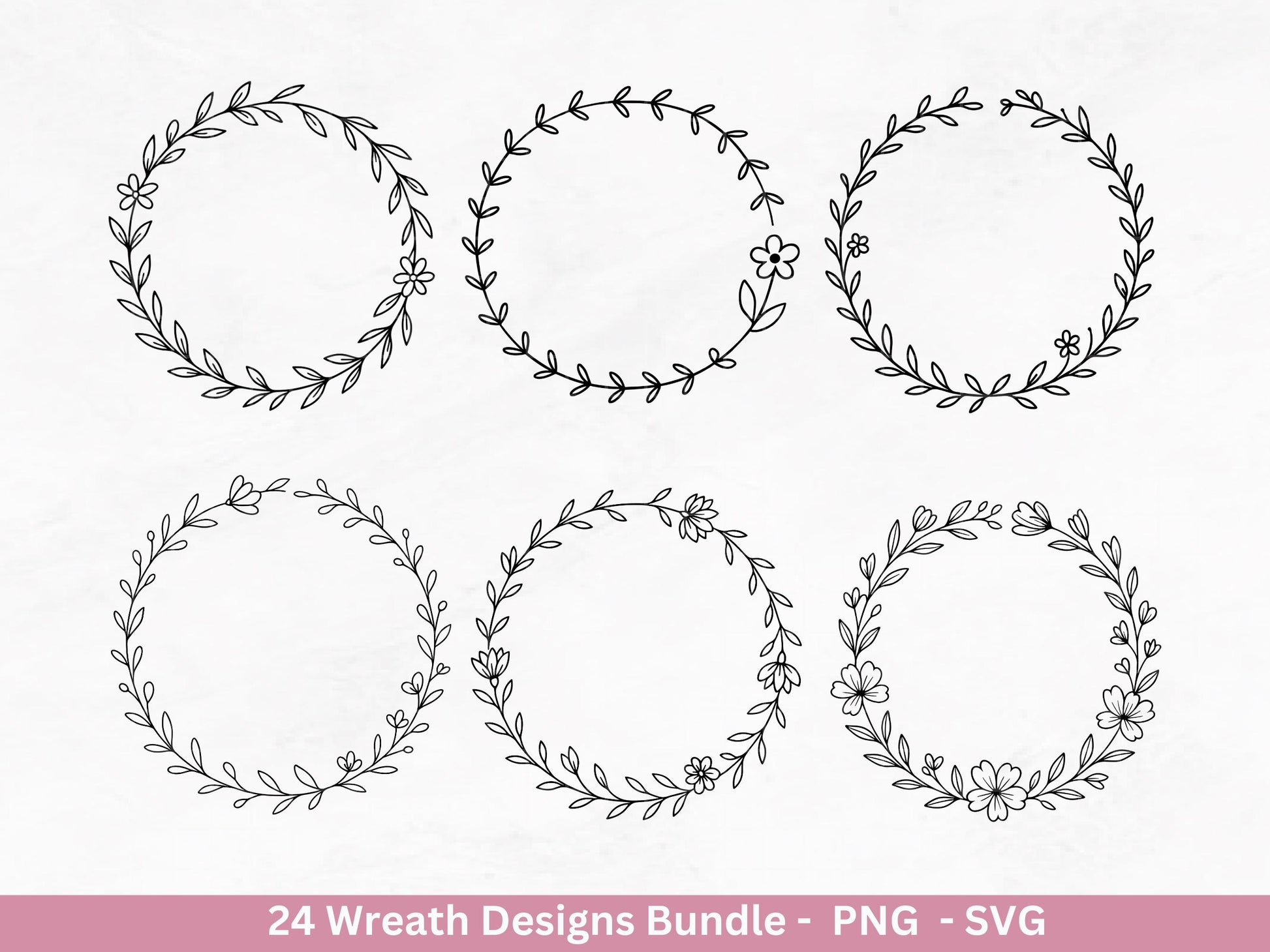 Blumenkranz Plotterdatei Bundle – 24 Kränze SVG & PNG | Lorbeerkranz Monogramm | Cricut Clipart | Laserdatei Holz Gravur Rahmen Deko DIY