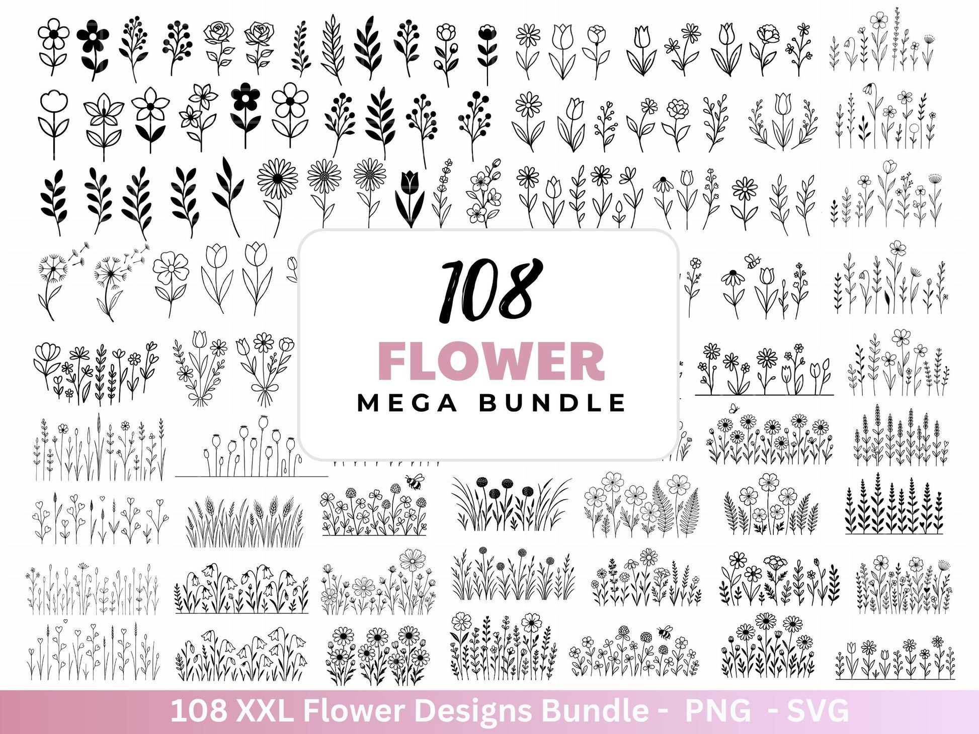 Plotterdatei Blumen SVG Bundle – Florale Designs | Wildblumen & Blätter | Cricut | Laserdatei | Pusteblume Clipart PNG Botanisch Frühling
