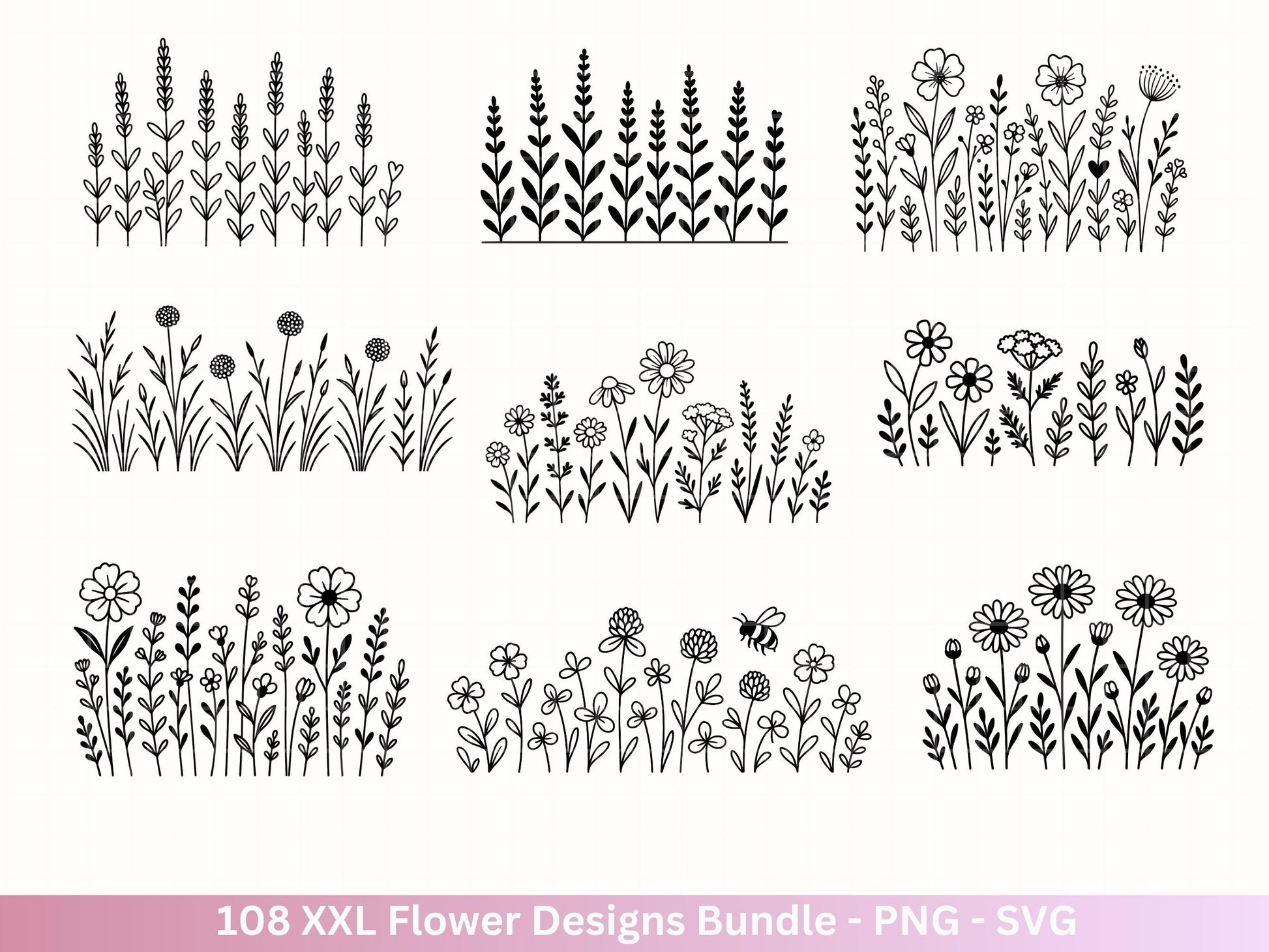 Plotterdatei Blumen SVG Bundle – Florale Designs | Wildblumen & Blätter | Cricut | Laserdatei | Pusteblume Clipart PNG Botanisch Frühling